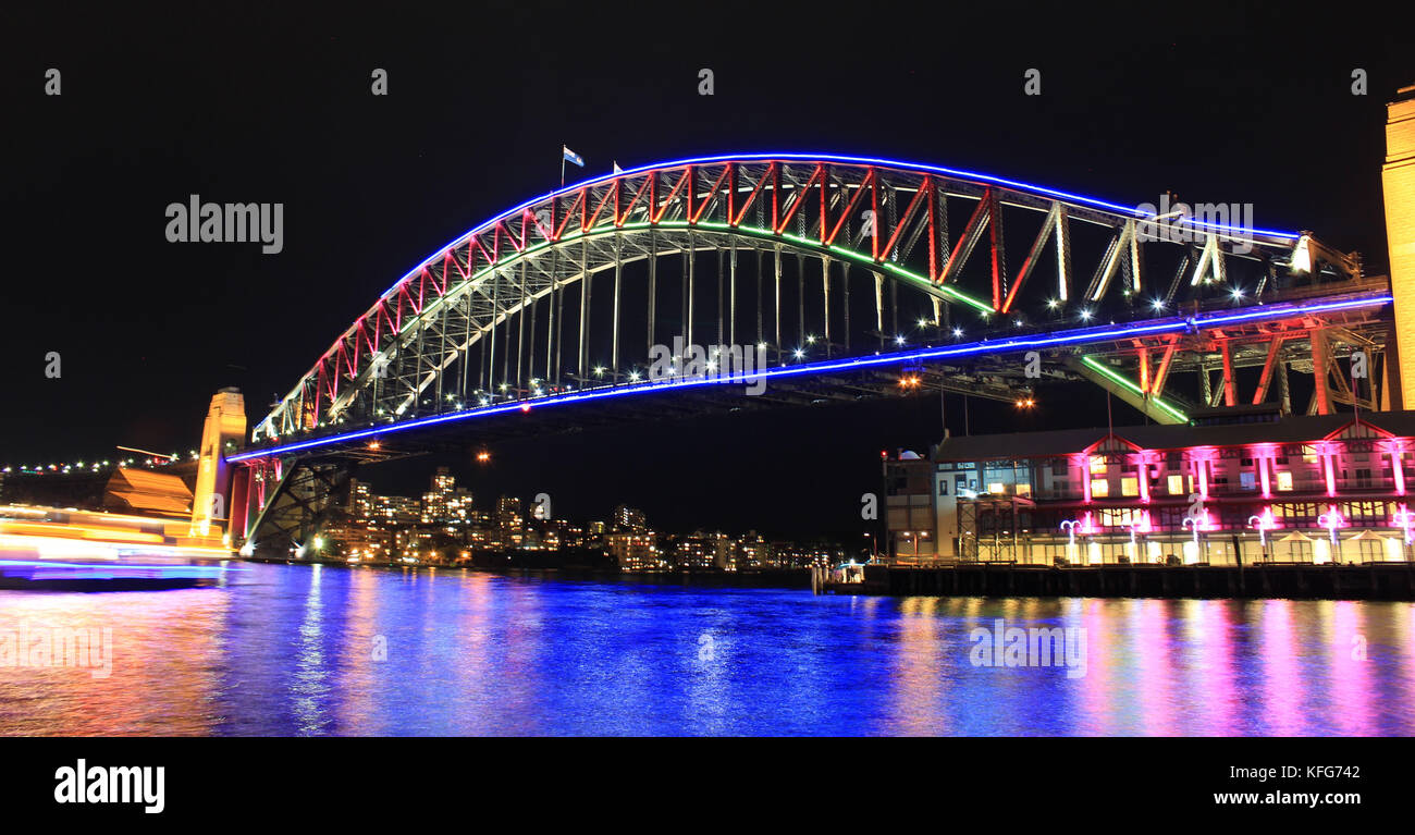 Sydney Harbour Bridge, Vivid 2013 Stock Photo