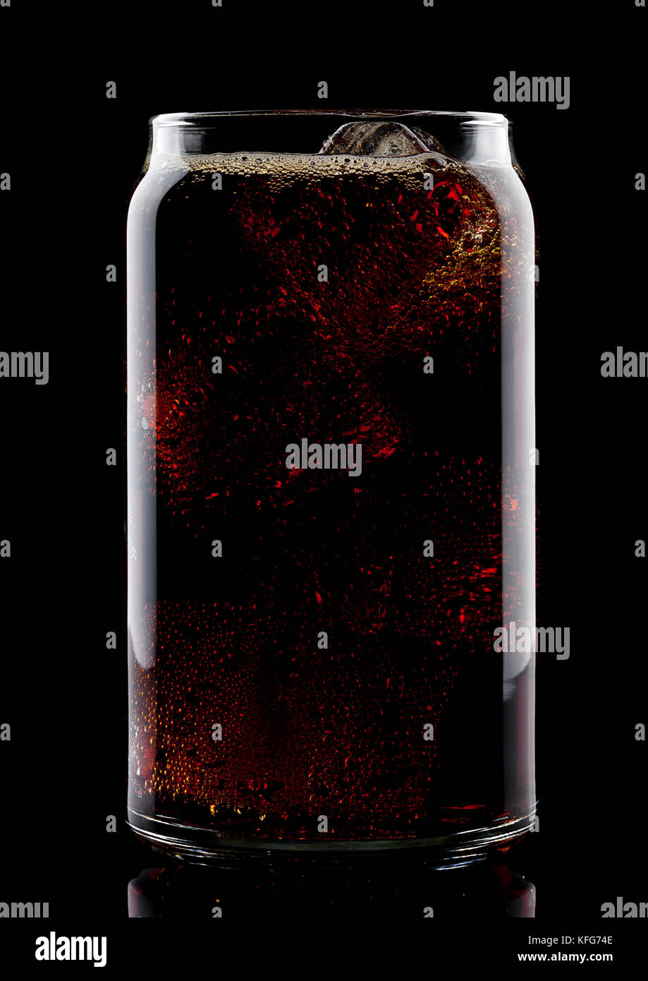 Glass of cold cola soda drink with ice cubes on black background Stock ...