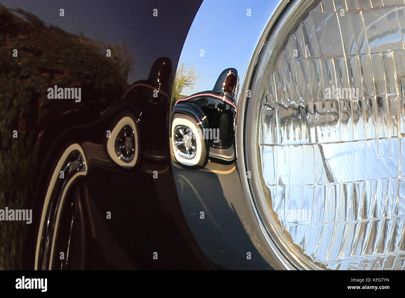 headlight of classic car at car show Stock Photo