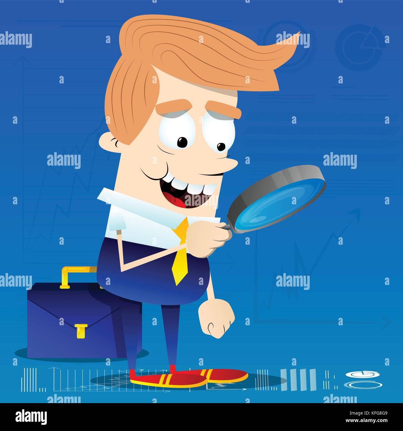 Businessman looking for investment opportunity with a magnifying glass