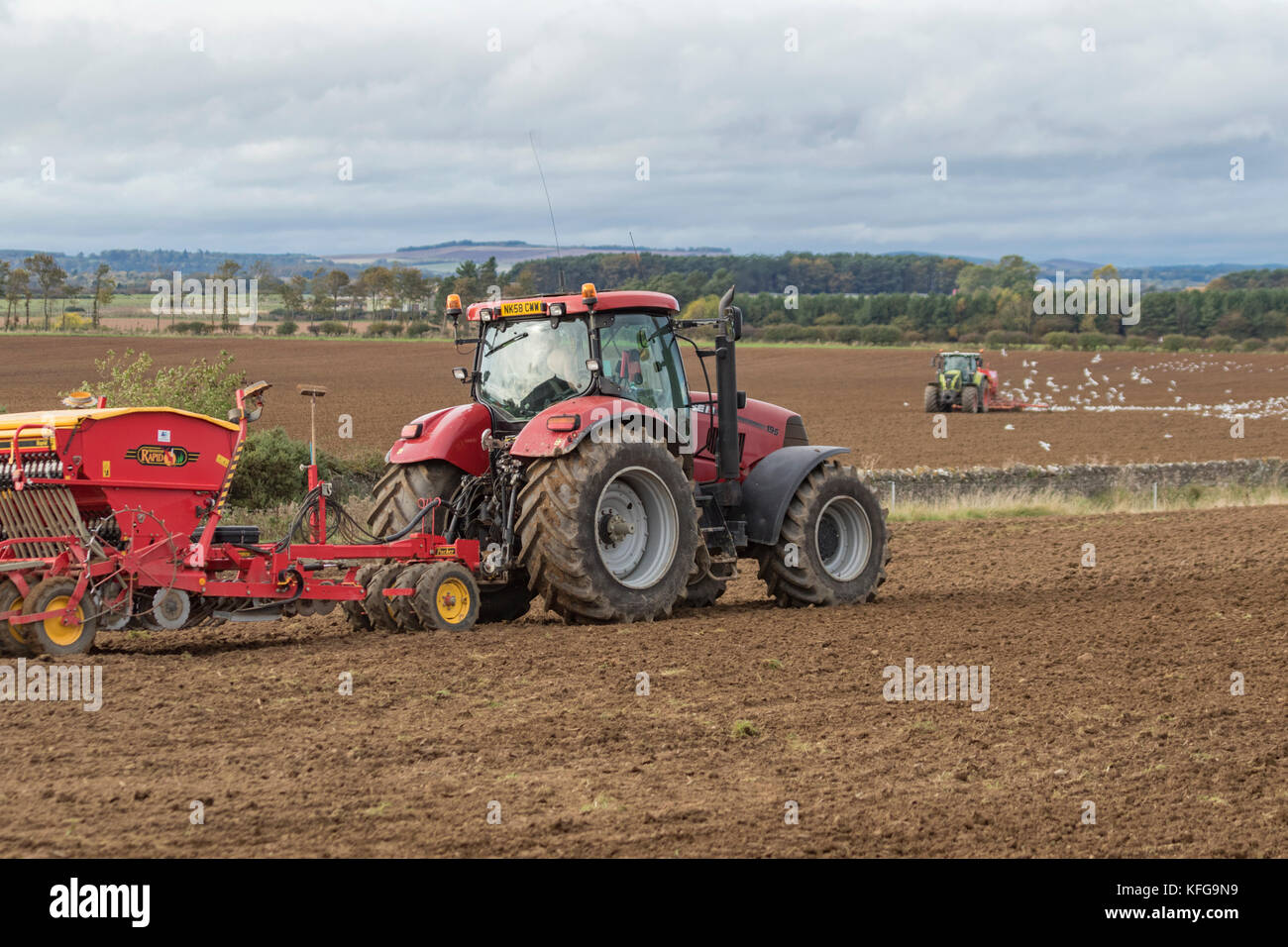 Tilling and seed sowing on a British farm, Britail, UK Stock Photo
