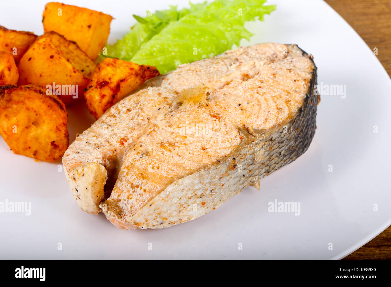 Steamed salmon with thyme Stock Photo Alamy