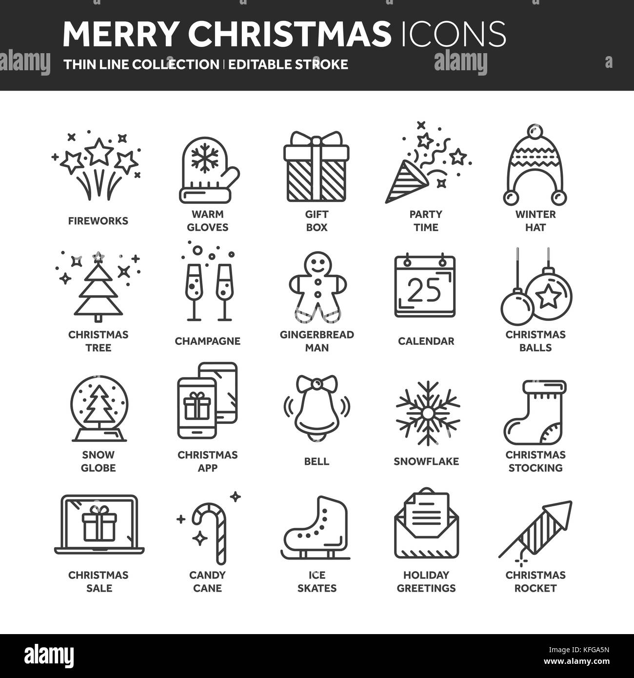 Christmas and New Year. Winter holidays. Santa. December. Thin line web icon set. Outline icons collection.Vector illustration. Stock Vector