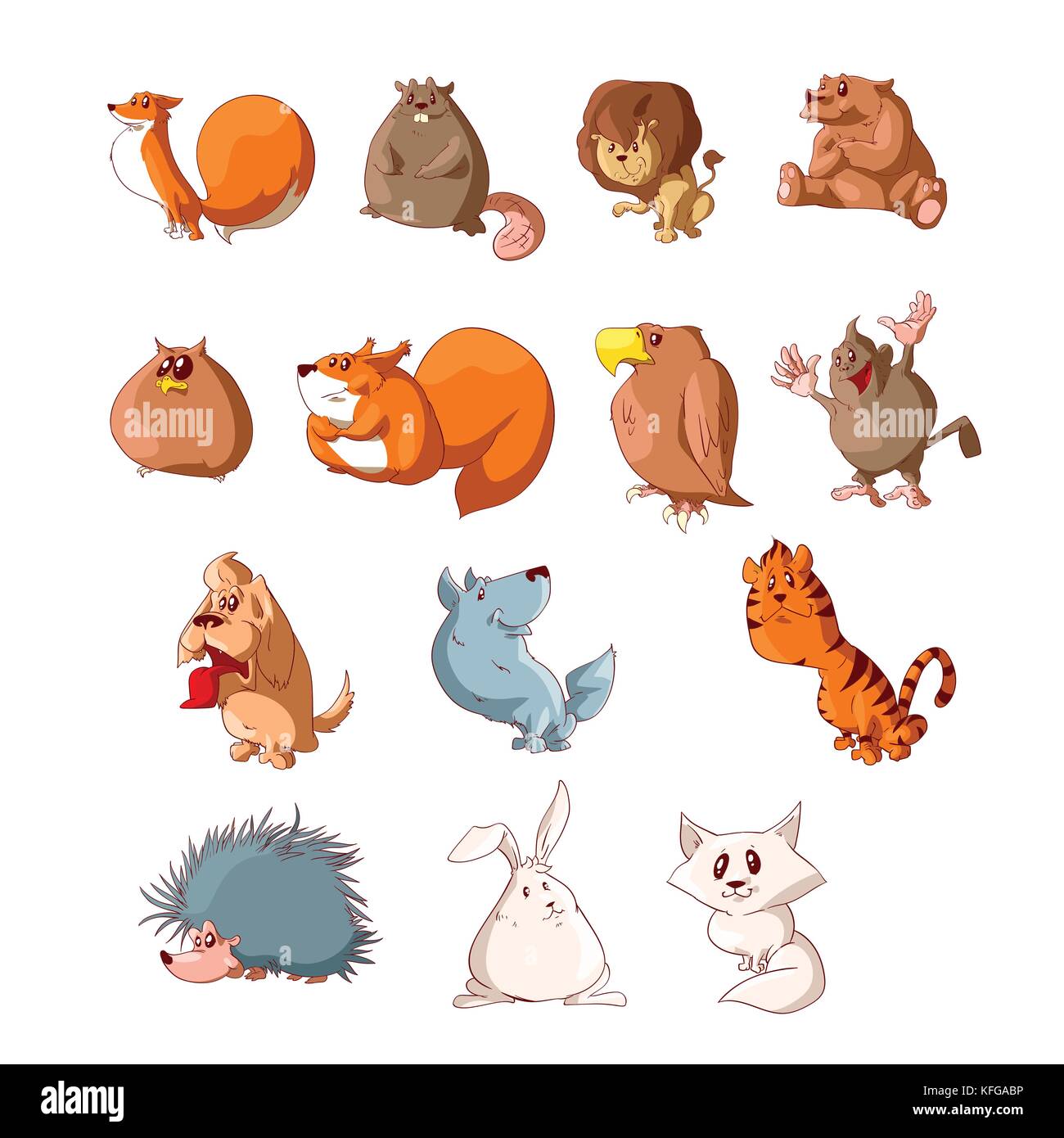 Collection of colorful vector cartoon cute animals illustrations Stock Vector