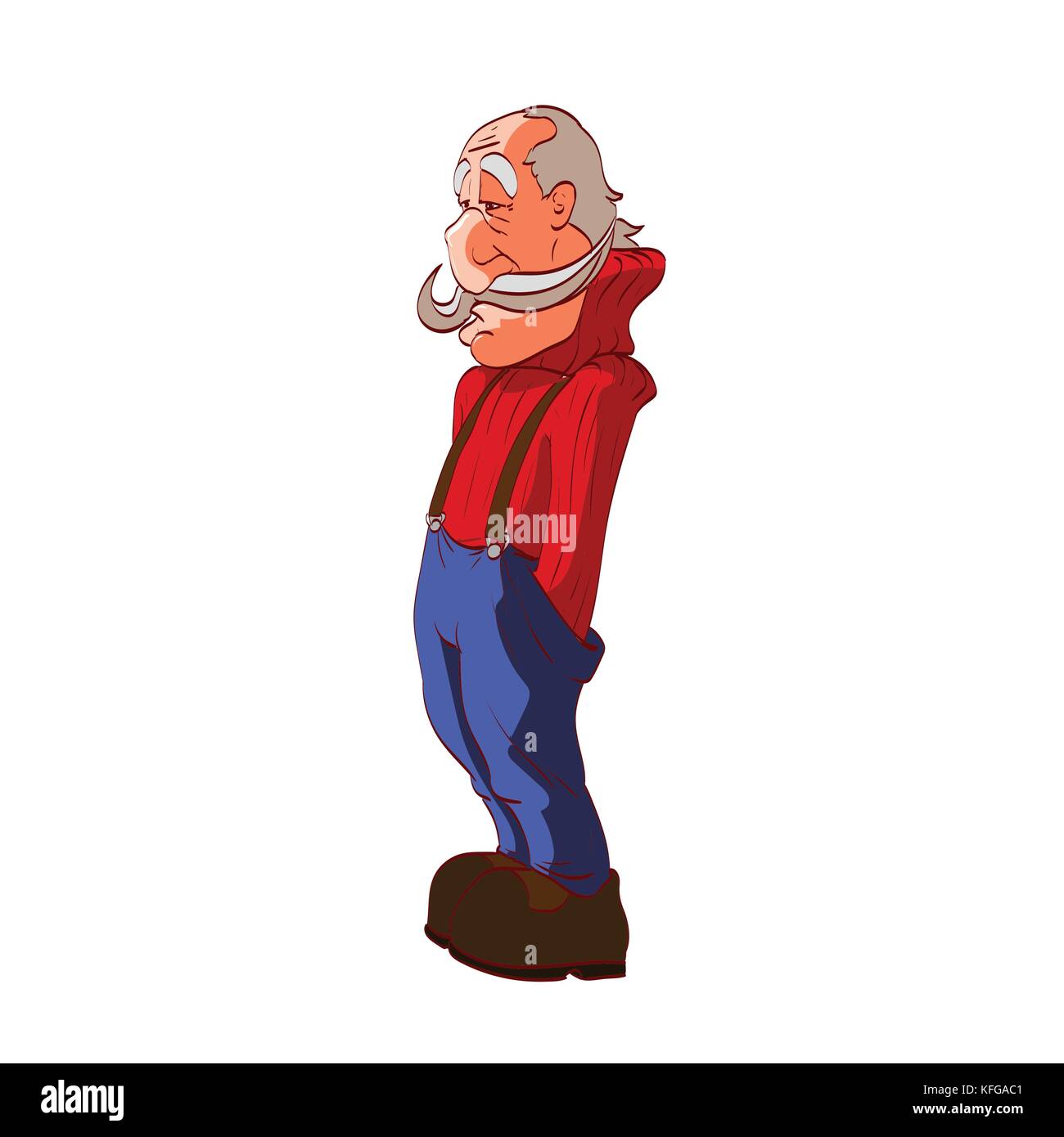 Colorful vector illustration of a midle aged man, worker with working clothes overalls Stock Vector