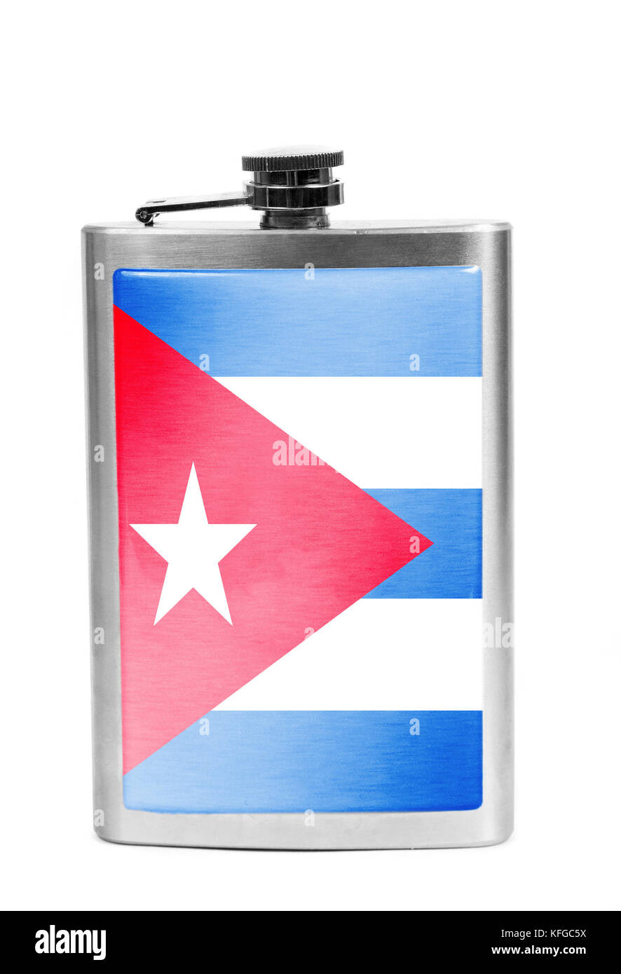 Alcohol flask with flag on the white Stock Photo