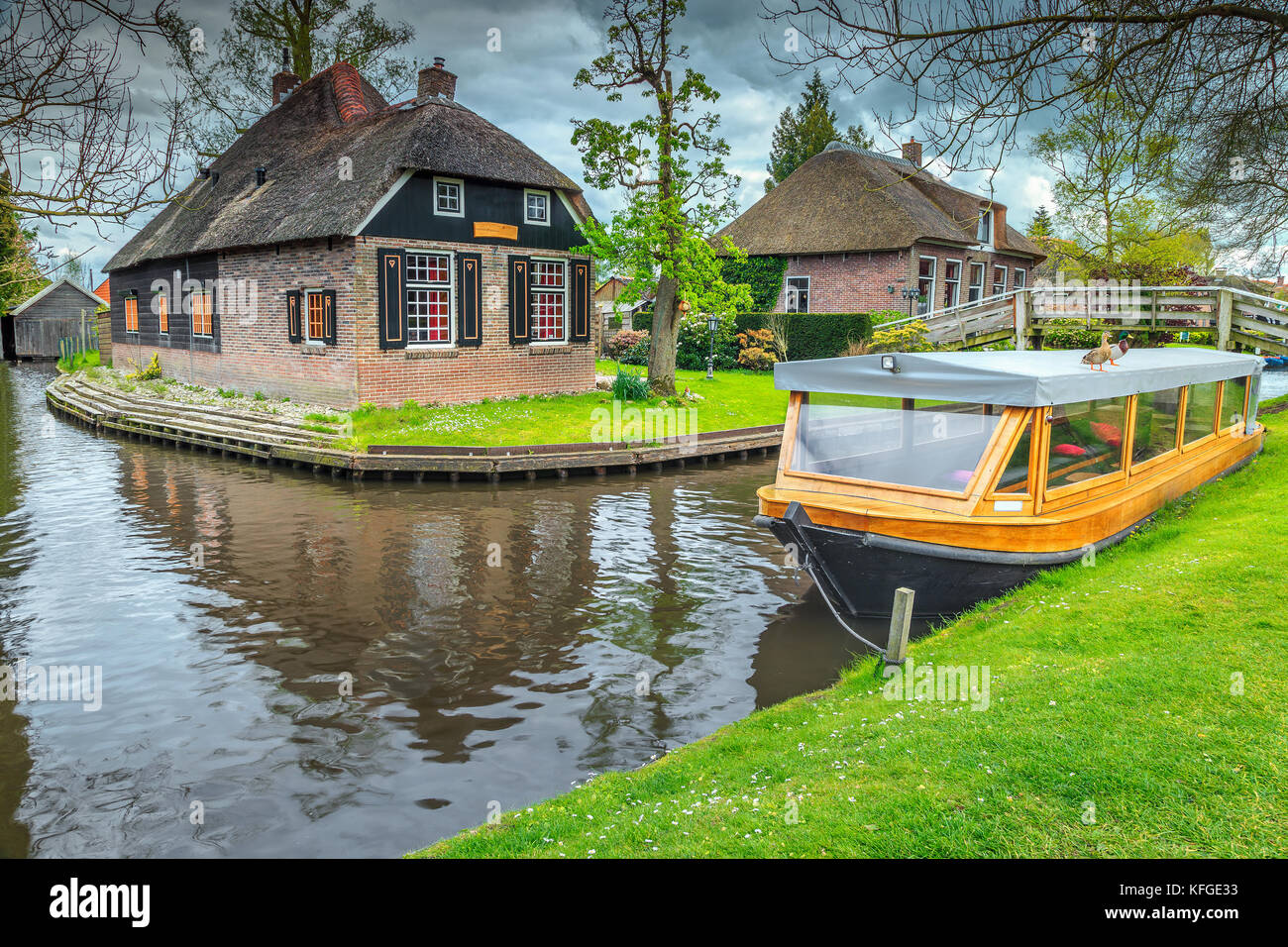 Famous Traditional Touristic Dutch Village With Wooden Boat Bridge And famous-traditional-touristic-dutch-village-with-wooden-boat-bridge-and