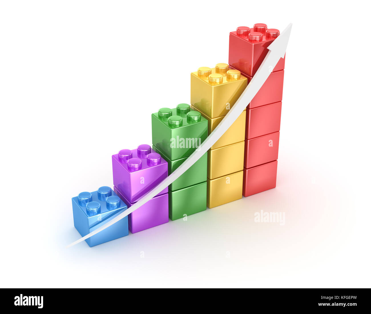 Bar chart from toy blocks , computer generated image. 3d render Stock ...