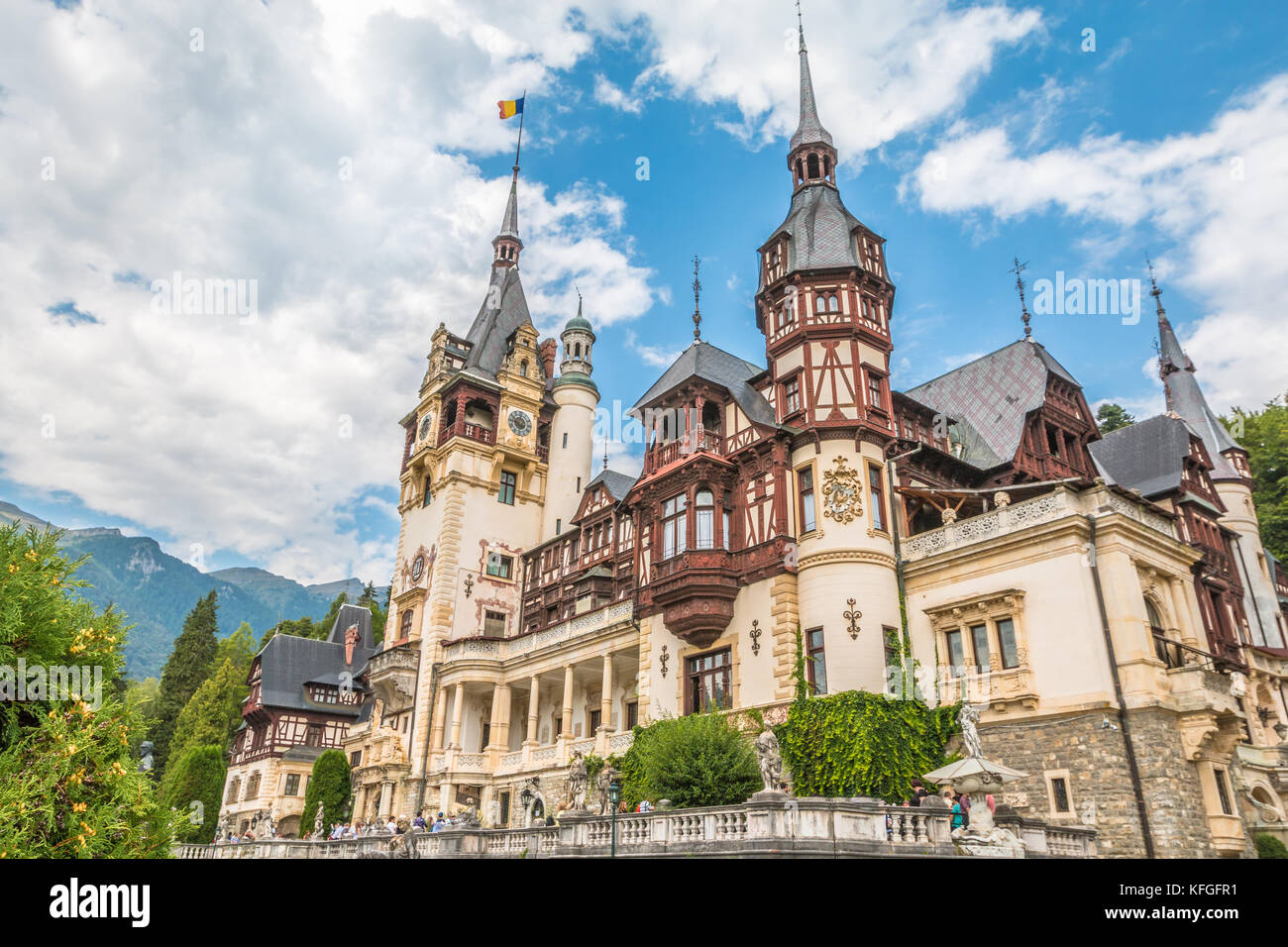 Nice view of Peles Caslte in Romania Stock Photo