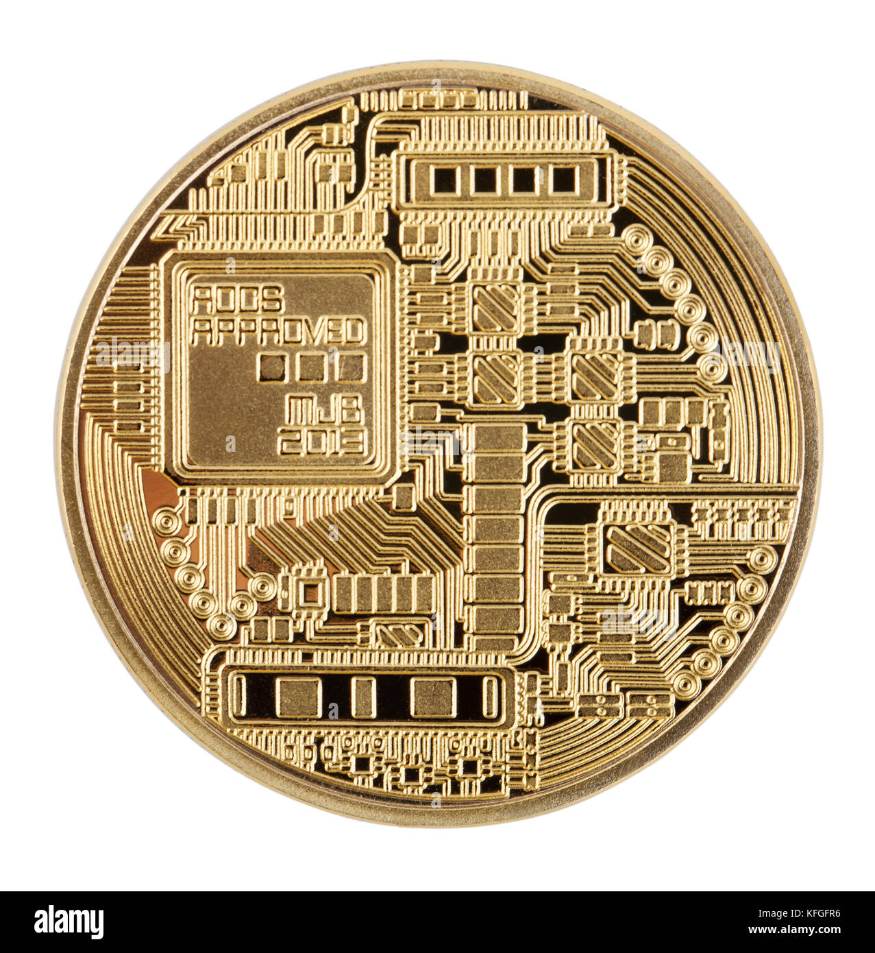 Reverse side of crypto currency golden bitcoin isolated on white Stock  Photo - Alamy
