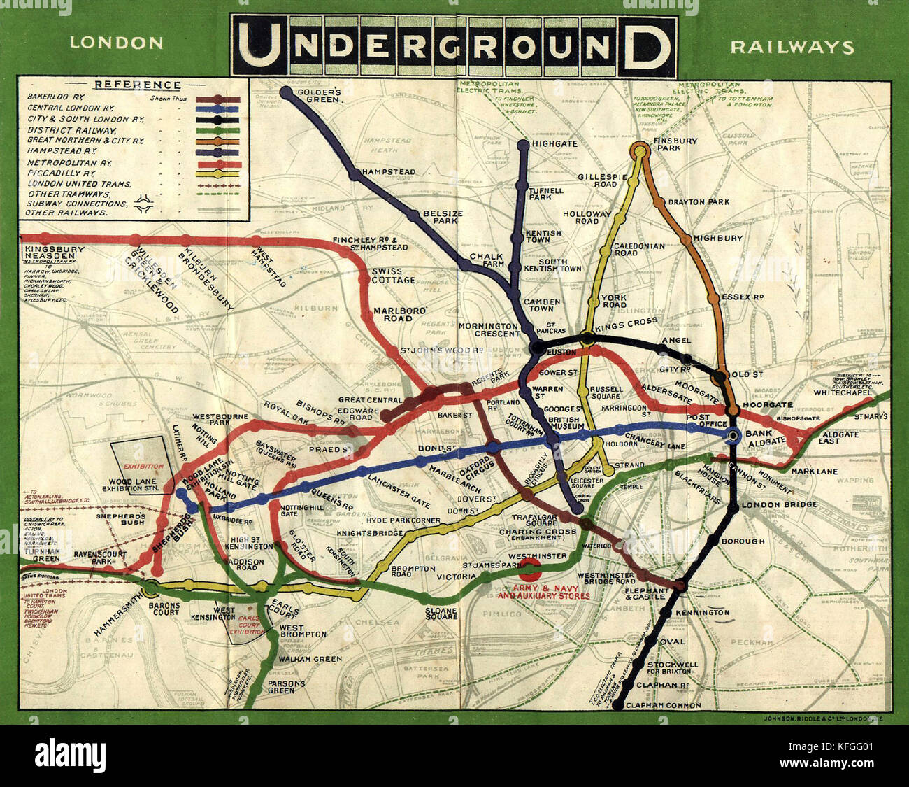 Underground map published in 1908 Stock Photo