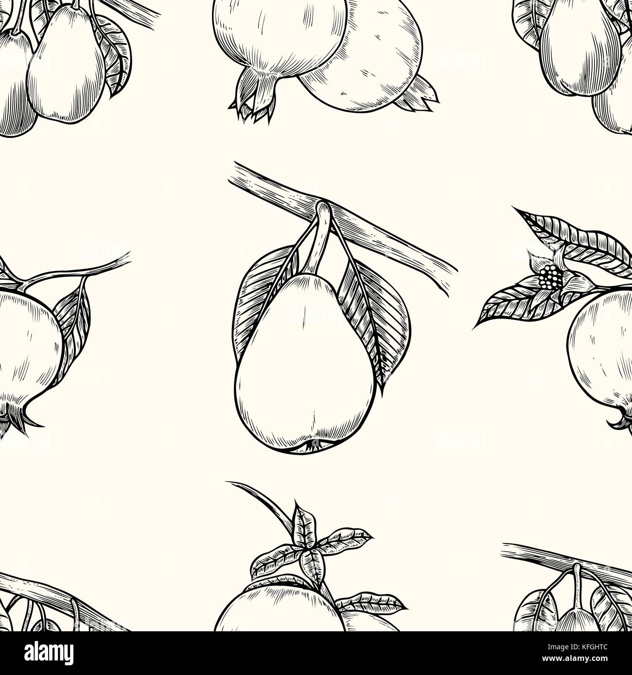 Hand drawn fruits seamless pattern vector illustration Stock Vector ...