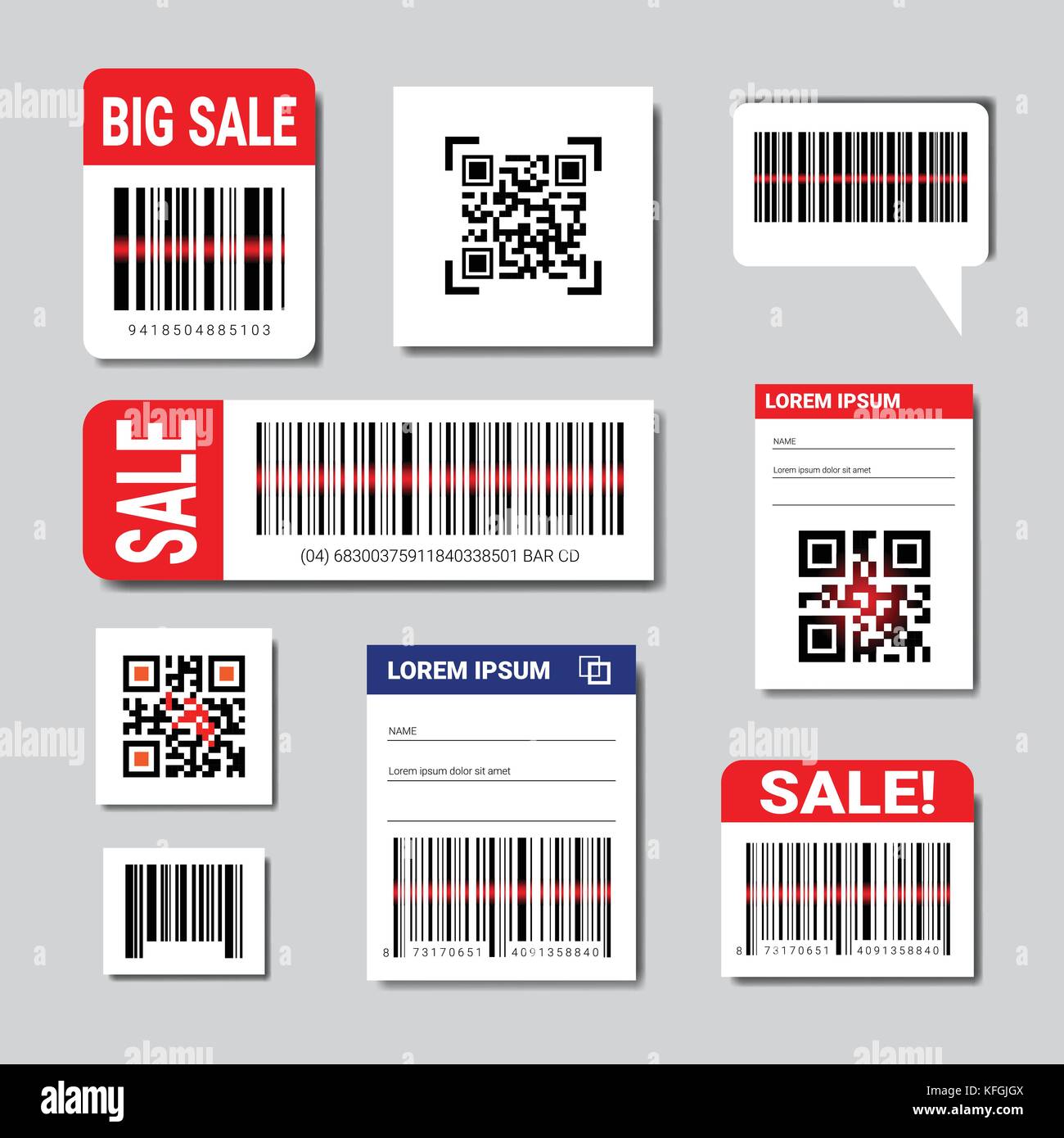 Set Of Bar And Qr Codes Stickers With Sale Text And Copy Space Scanning Icons Collection Stock Vector