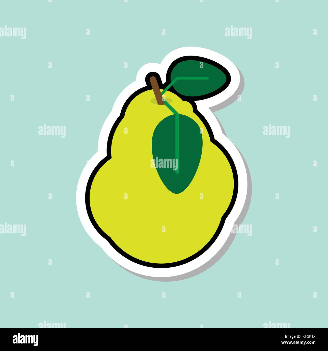 Pear Sticker On Blue Background Colorful Fruit Icon Stock Vector Image ...