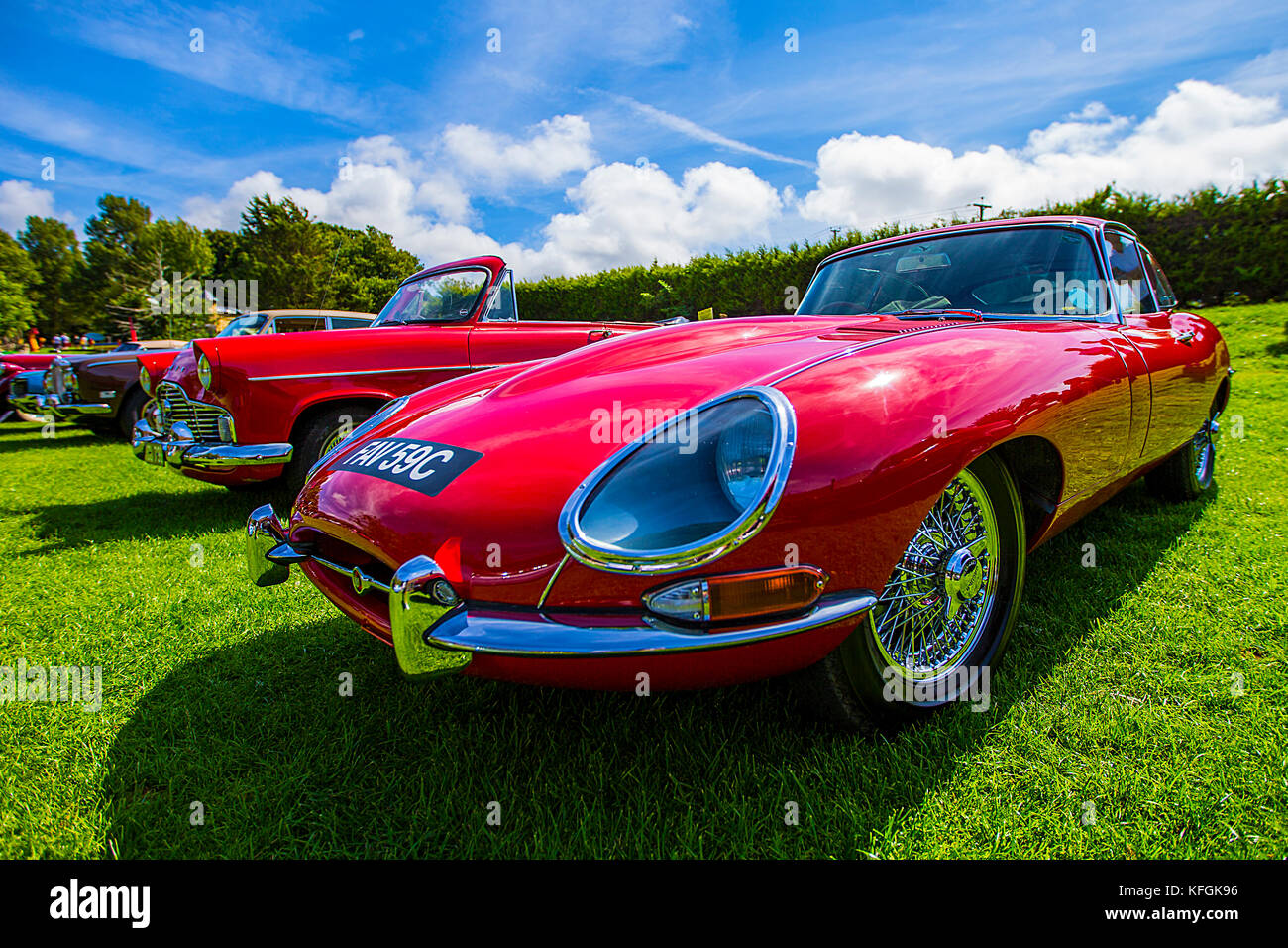 The Jaguar E-Type, or the Jaguar XK-E for the North American market, is a British sports car that was manufactured by Jaguar Cars Ltd from 1961 Stock Photo
