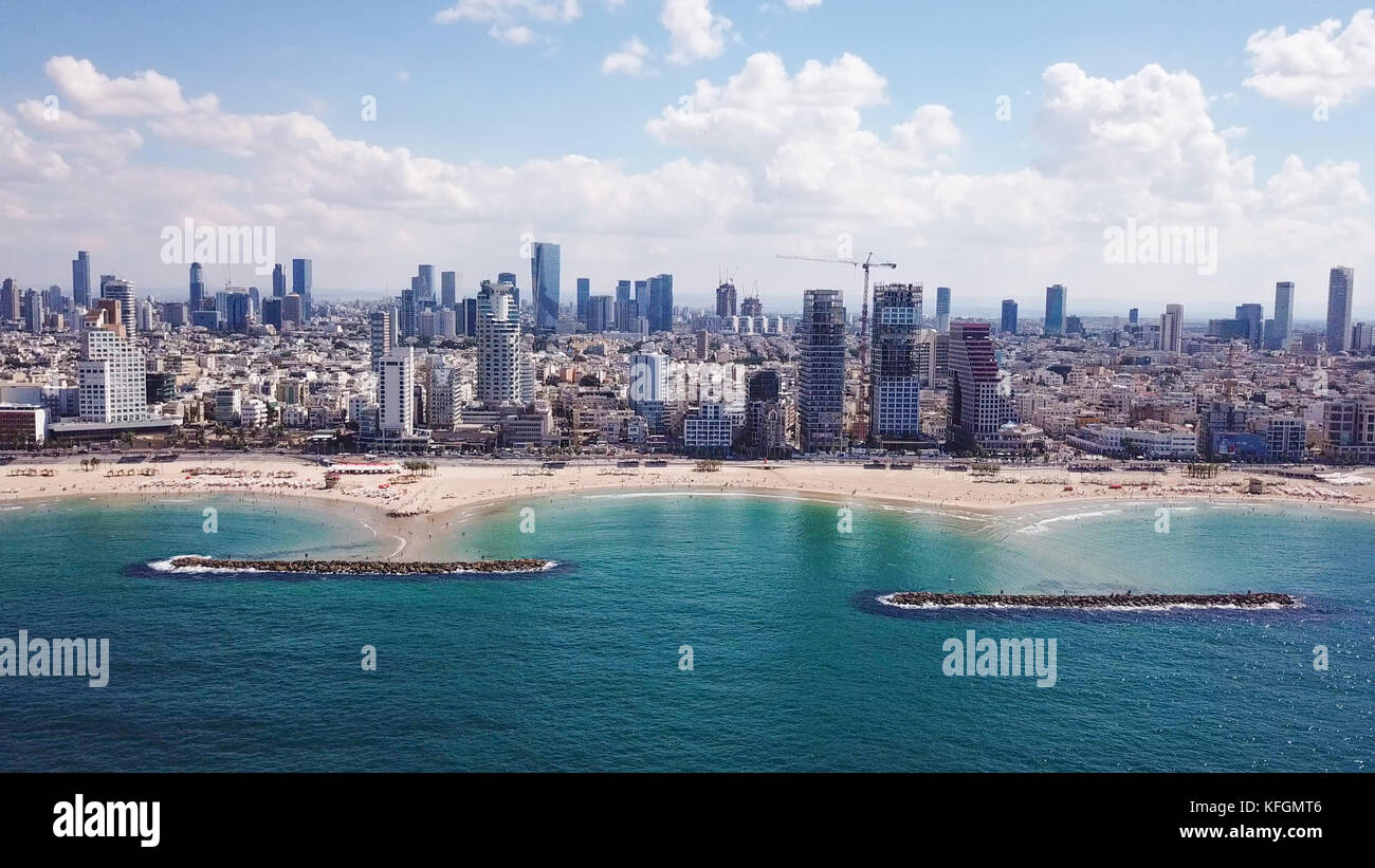 Tel Aviv Coastline And Skyline As Seen From The Mediterranean Sea Stock Tel Aviv Coastline And Skyline As Seen From The Mediterranean Sea Stock