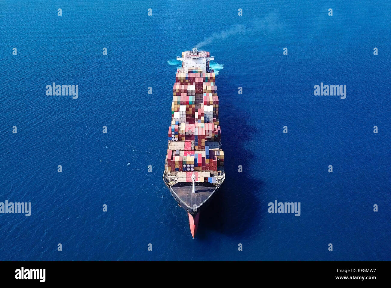 Large container ship at sea - Aerial image Stock Photo - Alamy
