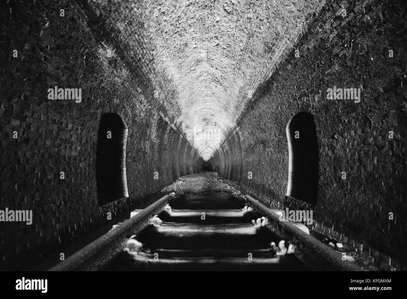 Black and white image of Old St. Helensburgh Station tunnel Stock Photo