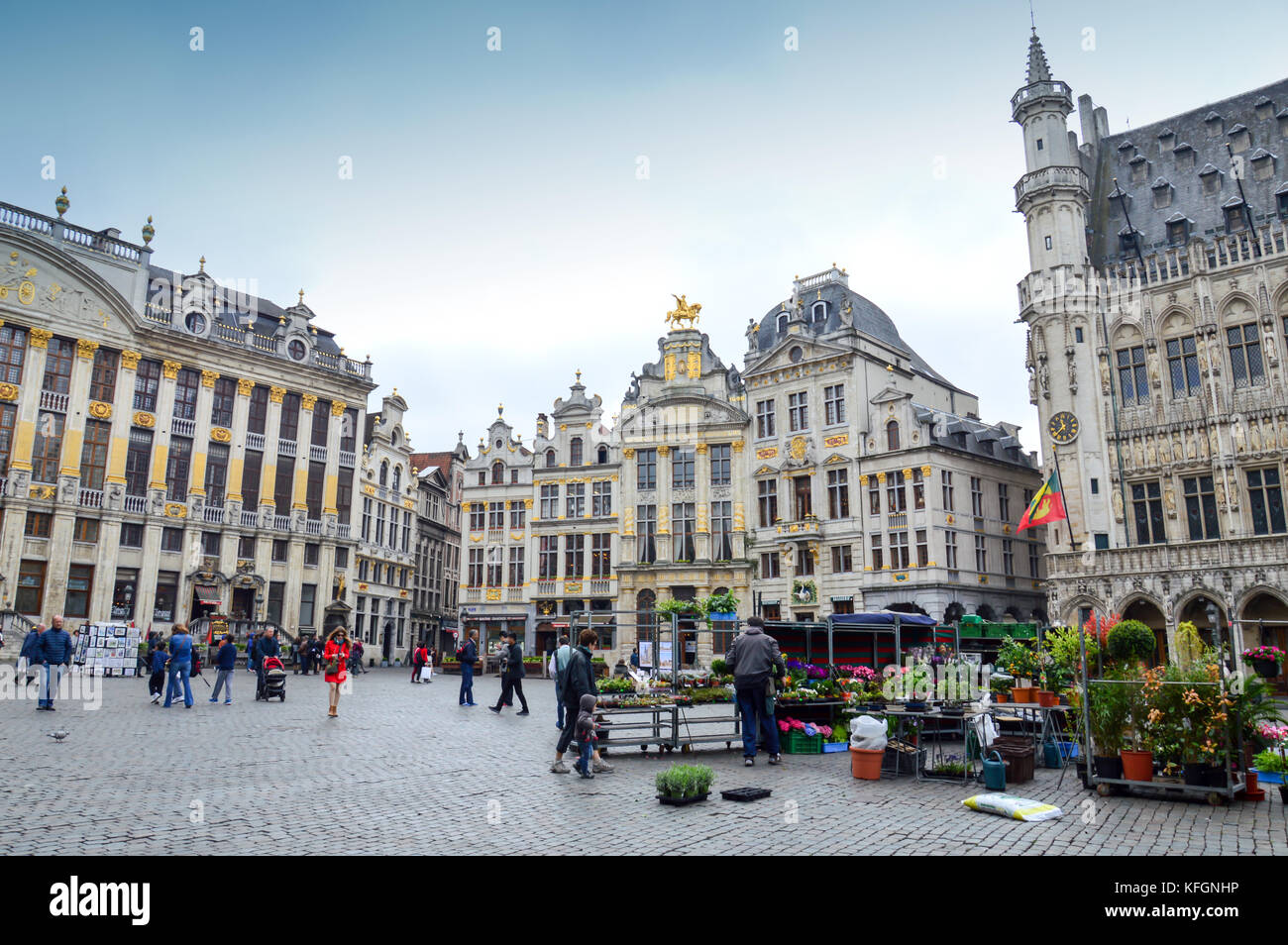 Flower and plant market at Grand Place, Brussels, Belgium Stock Photo