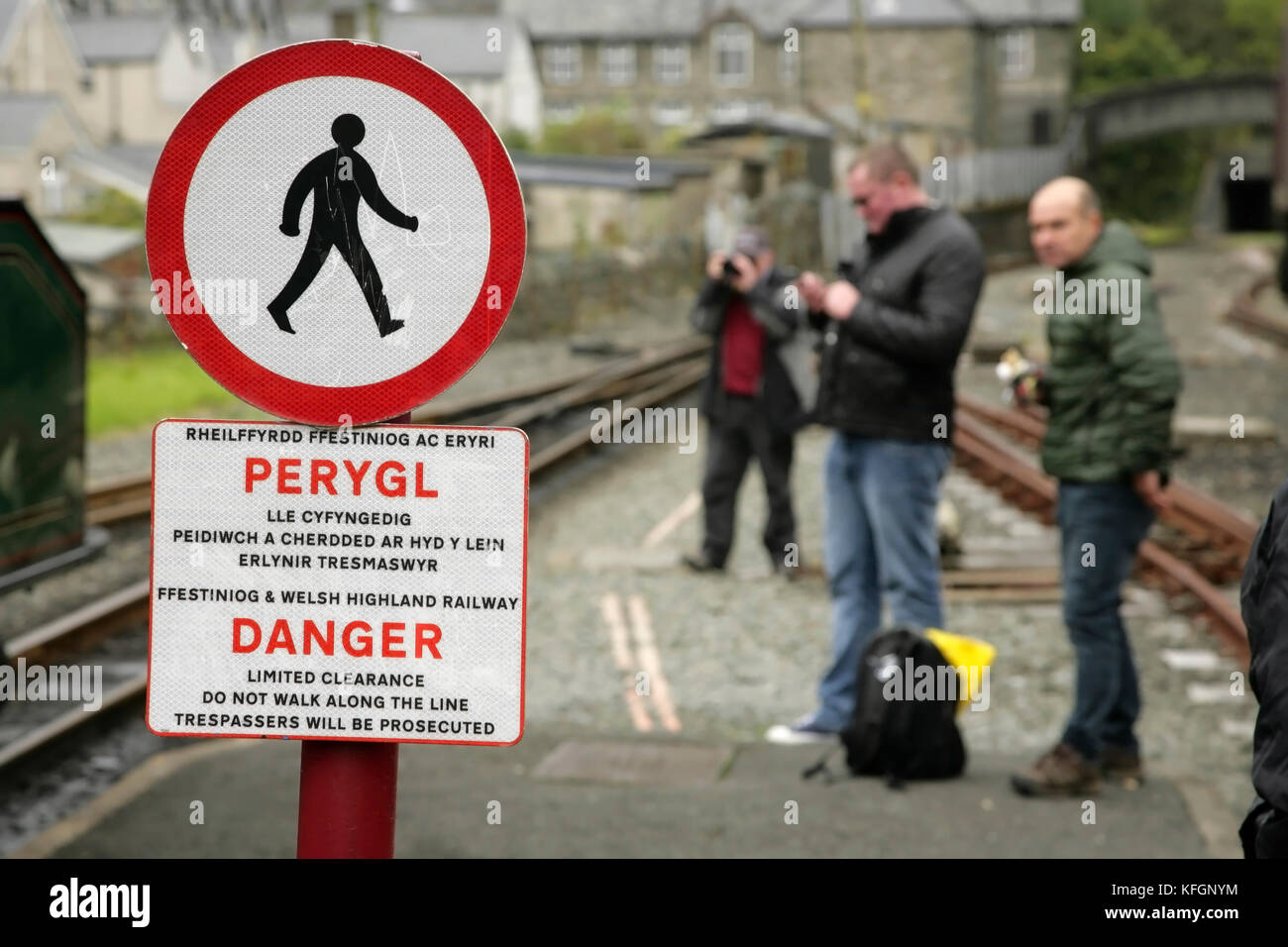 Rail enthusiasts at Blaenau Ffestiniog narrow gauge railway, Wales