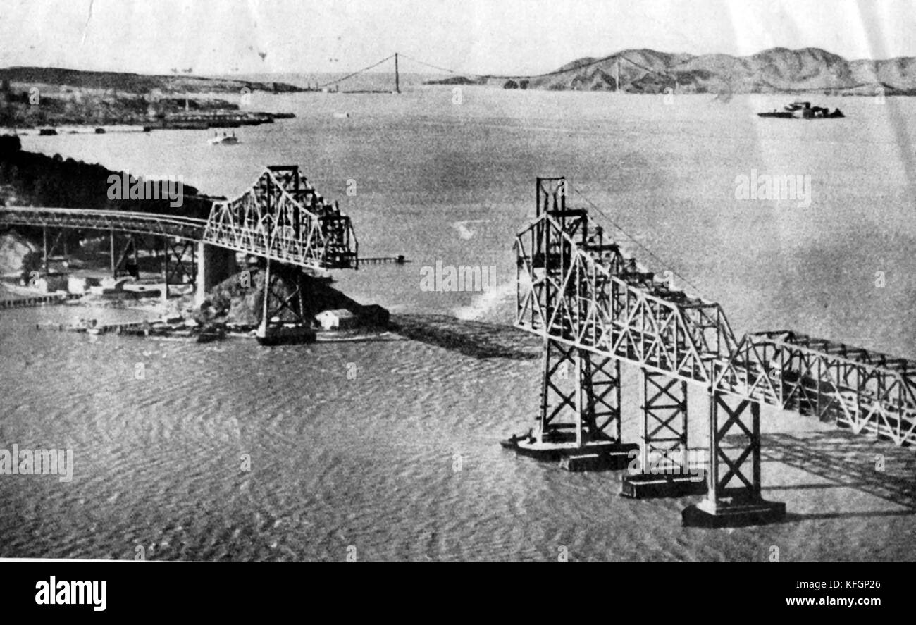 Building of the original San Francisco Oakland Bay (eastern) cantilever Bridge damaged during the 1989 Loma Prieta earthquake. Stock Photo