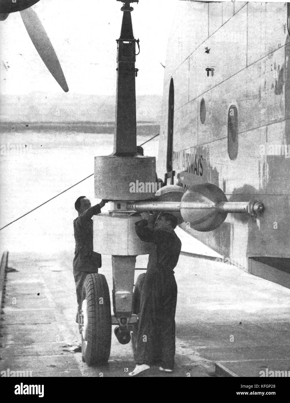 1936 The giant 'Caledonia'  Imperial Airways aircraft being made ready for a  flight at Felixstowe Suffolk, England, September 1936 Stock Photo