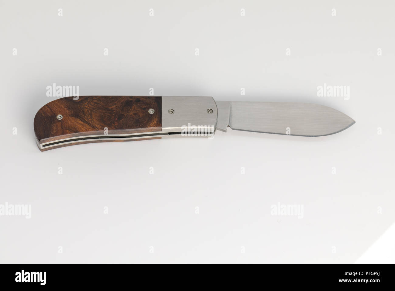 Premium pen knife with desert iron wood burl handle Stock Photo