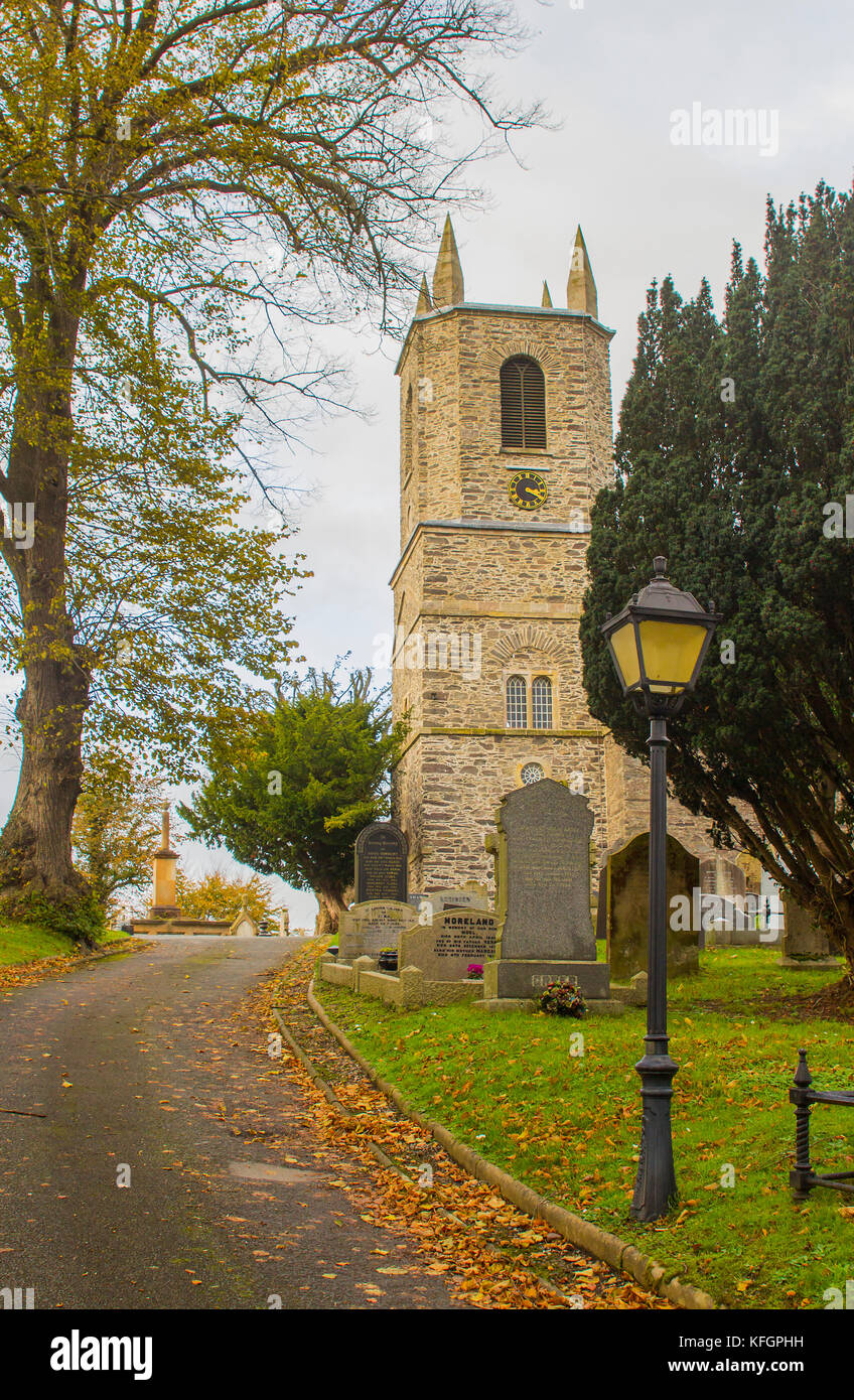The bell tower of Drumbo Parish Church in the County Down village of