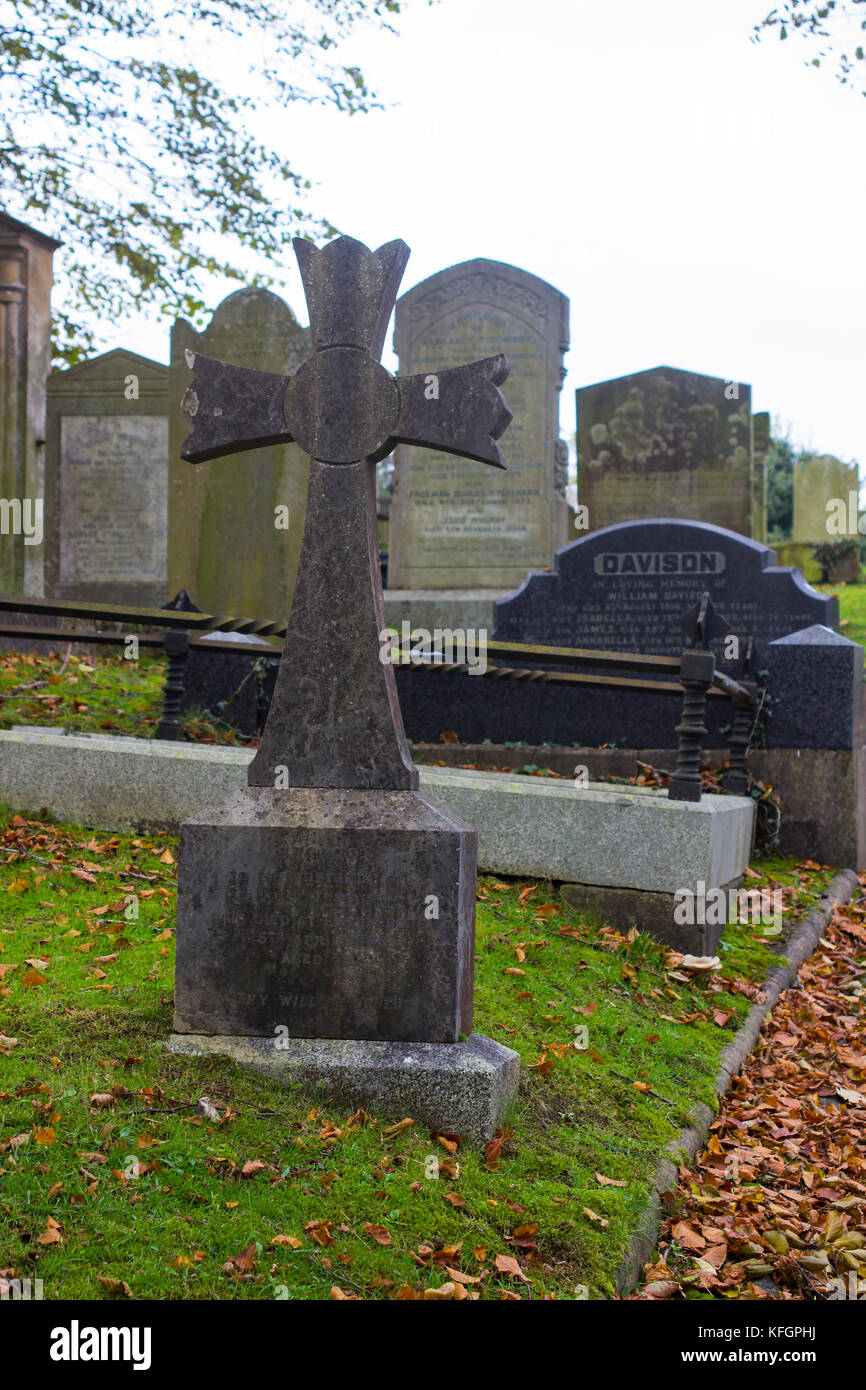 Ancient graves in the cemetery of Drumbo Parish Church in the County