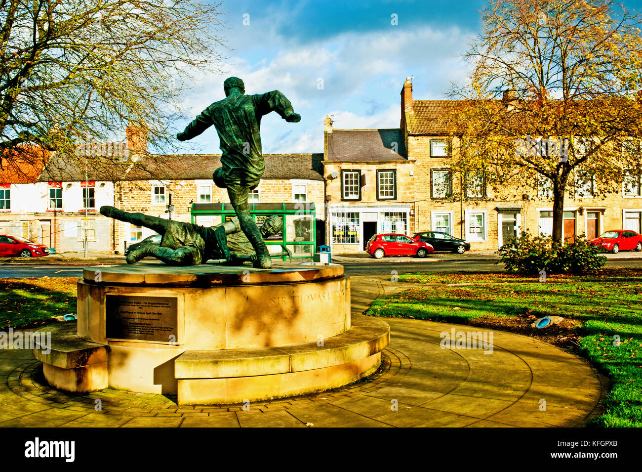 World Cup statue, West Auckland  football club winners of 1909, West Auckland, County Durham Stock Photo