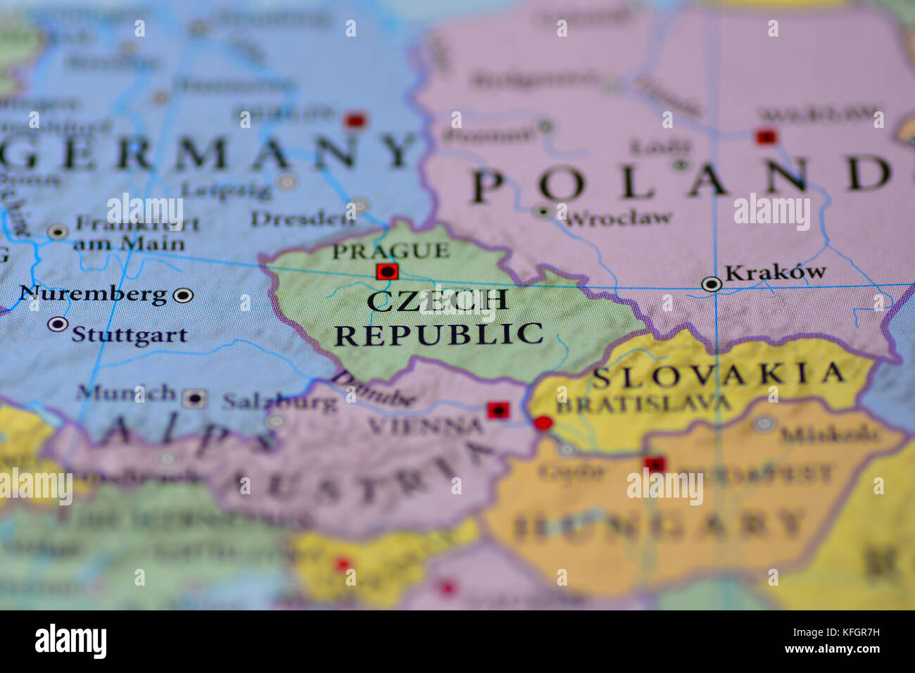 Close up of a Map of Czech Republic Stock Photo