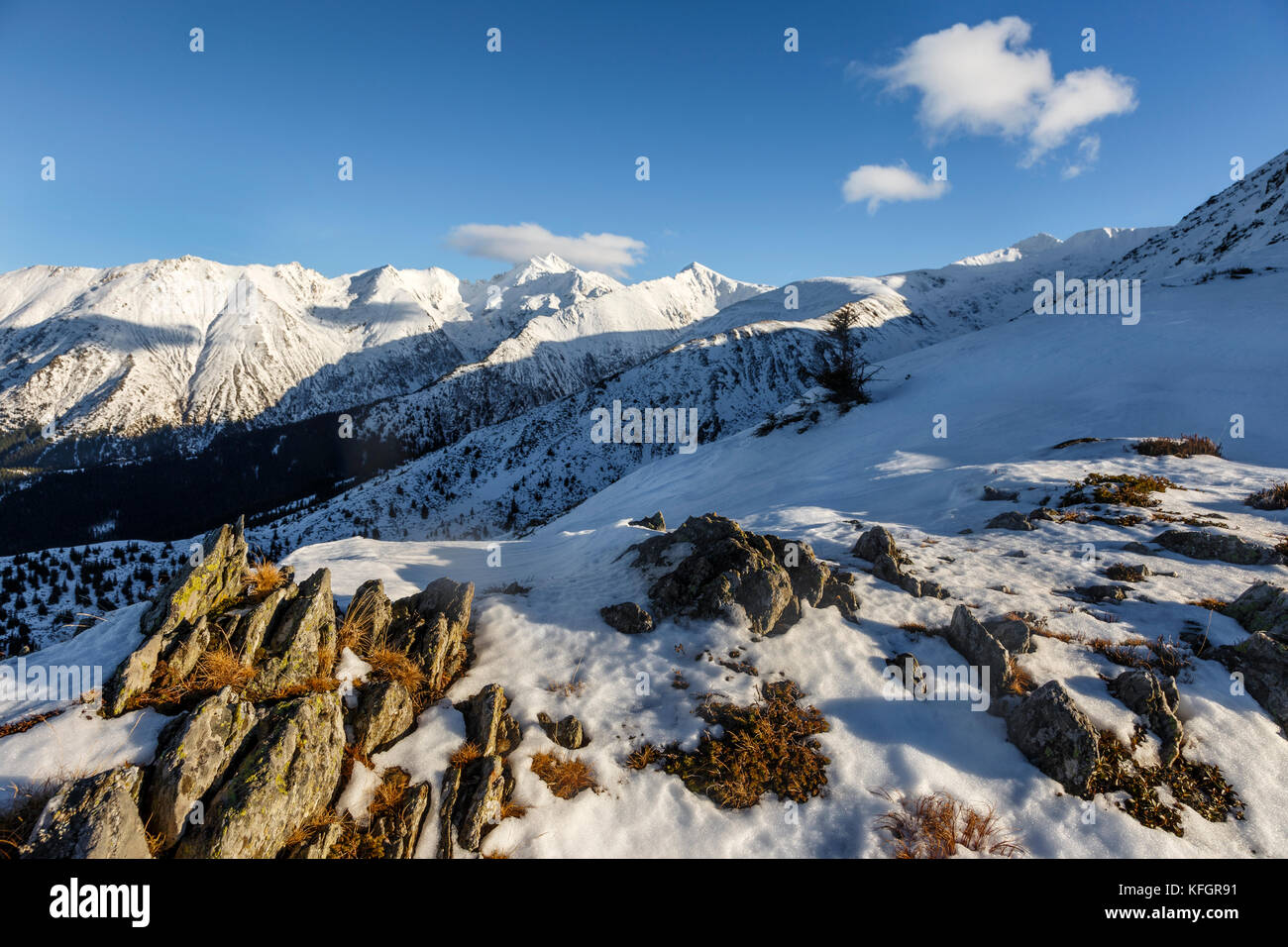 mountain landscape in winter in Fagaras Mountains, Romania Stock Photo