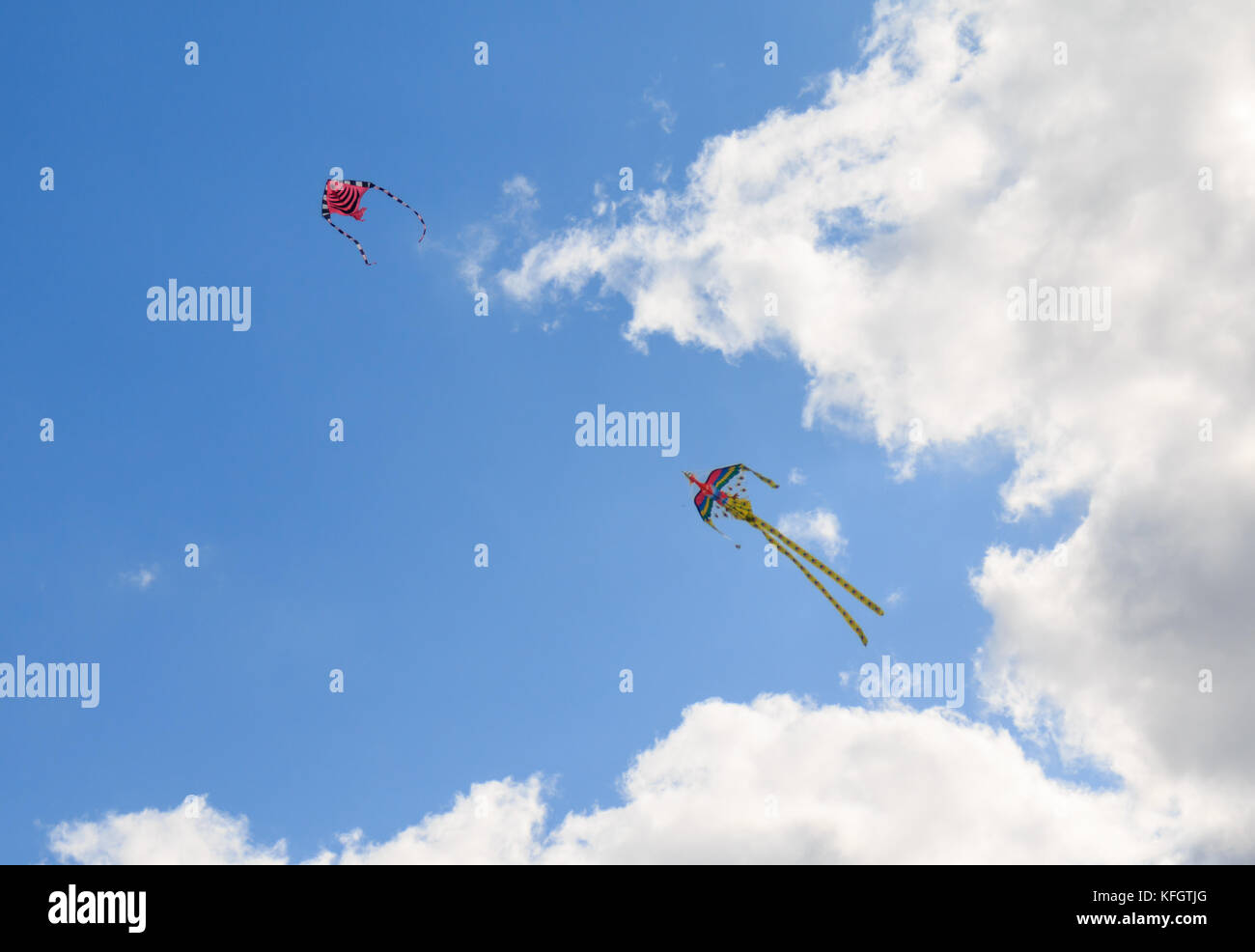 two kites flying in the sky Stock Photo