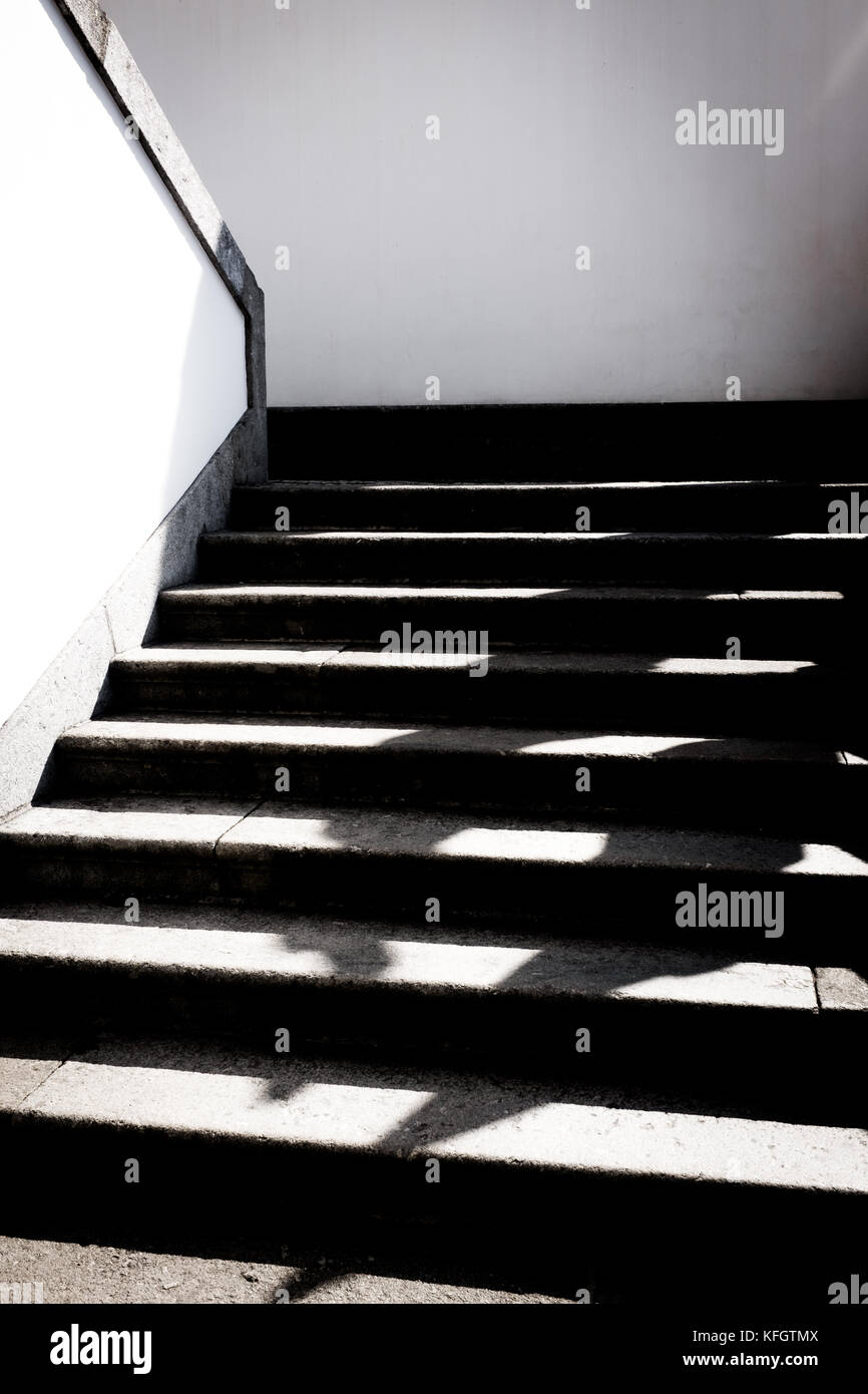 concrete steps in black and white Stock Photo