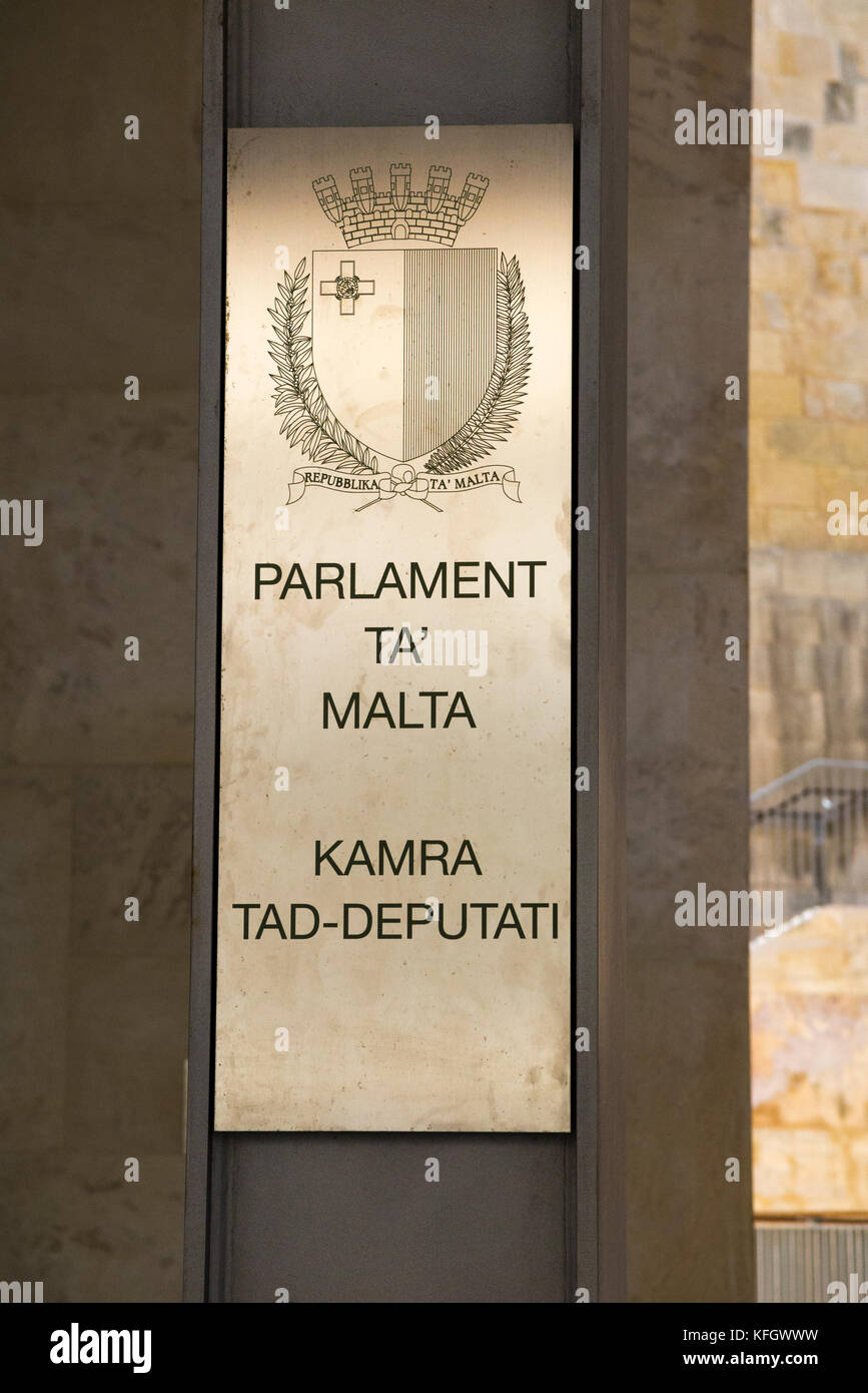 Sign on the House of Representatives of Malta / parliament building of