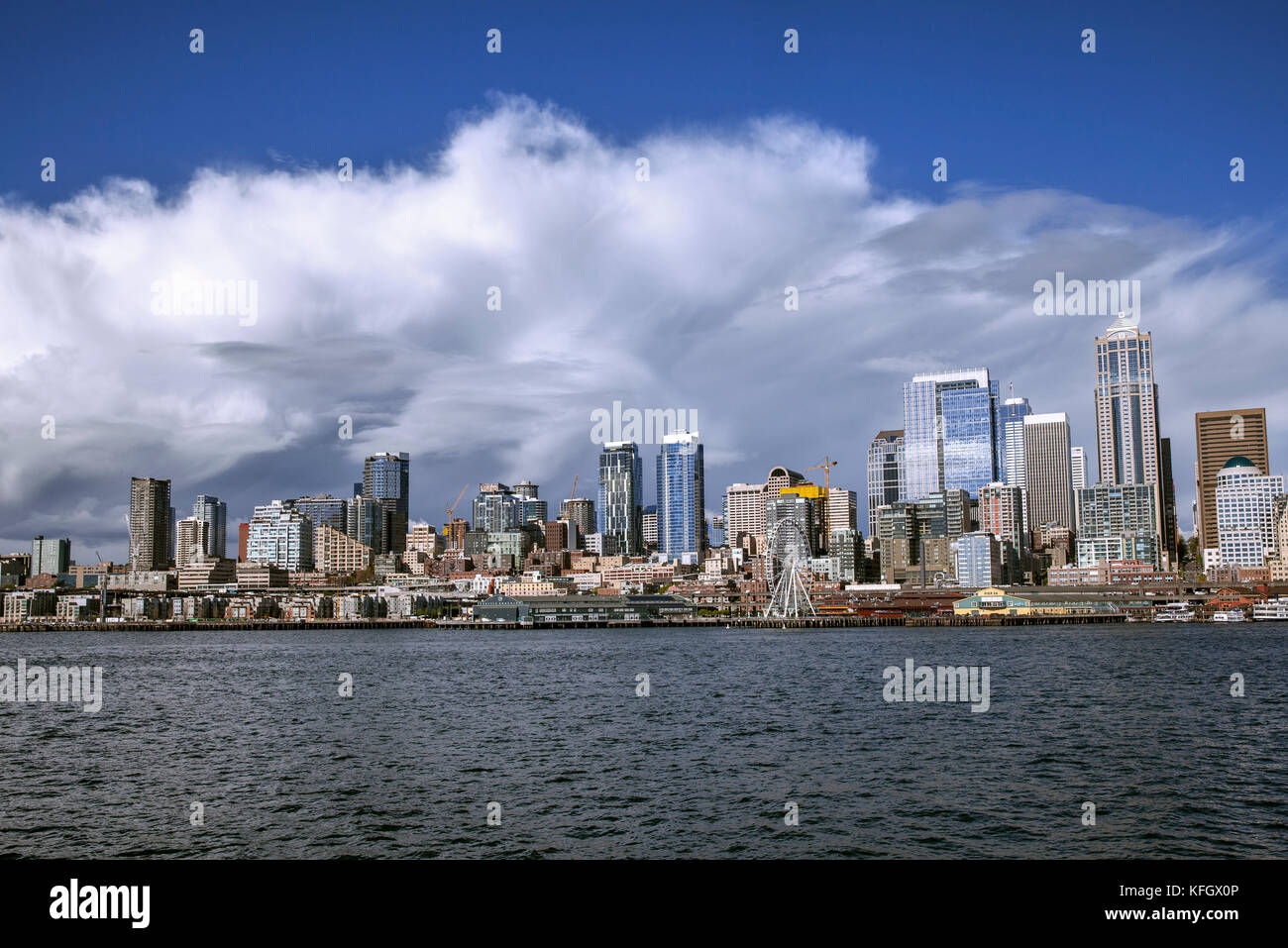 WA14050-00...WASHINGTON - Down town Seattle viewed from the deck of the Seattle to Bremerton Ferry. Stock Photo
