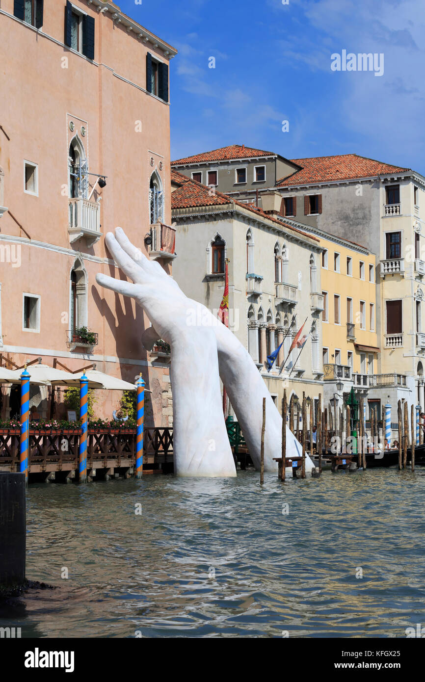 Lorenzo Quinn Hands sculpture on the Grand Canal, Venice Stock Photo Alamy