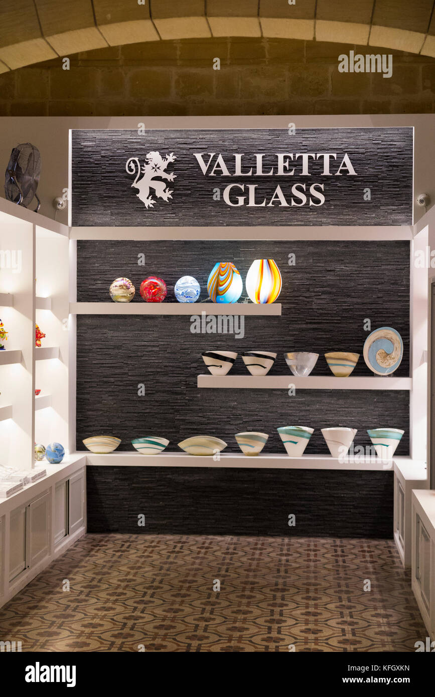 Valletta Glass products / blown glass / vase / vases on sale / for sale in the walled town of Mdina in Malta. (91) Stock Photo
