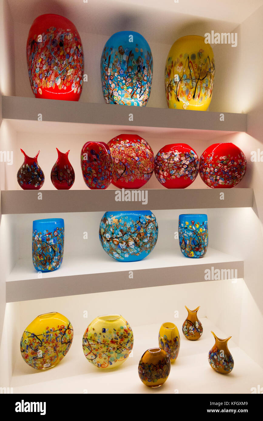 Valletta Glass products / blown glass / vase / vases on sale / for sale in the walled town of Mdina in Malta. (91) Stock Photo