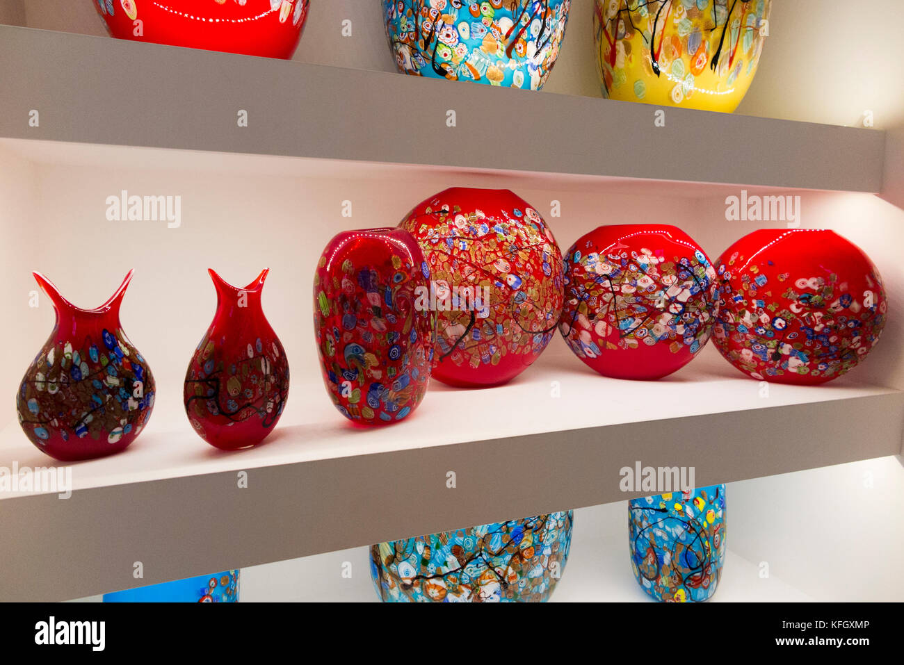 Valletta Glass products / blown glass / vase / vases on sale / for sale in the walled town of Mdina in Malta. (91) Stock Photo