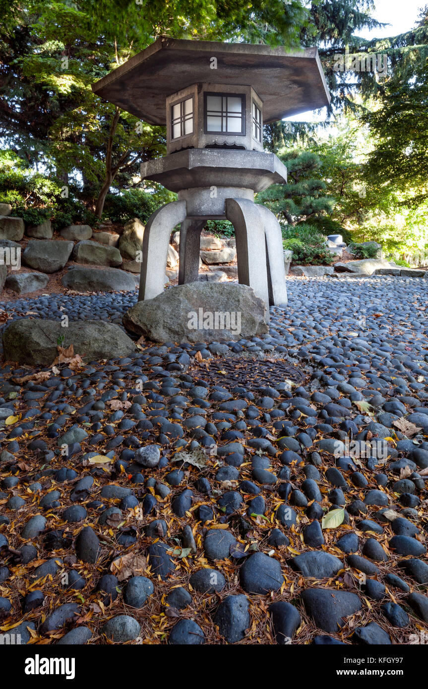 Yukinidoro Stone Lantern at Kobe Terrace Park  in Seattle Washington International District Stock Photo