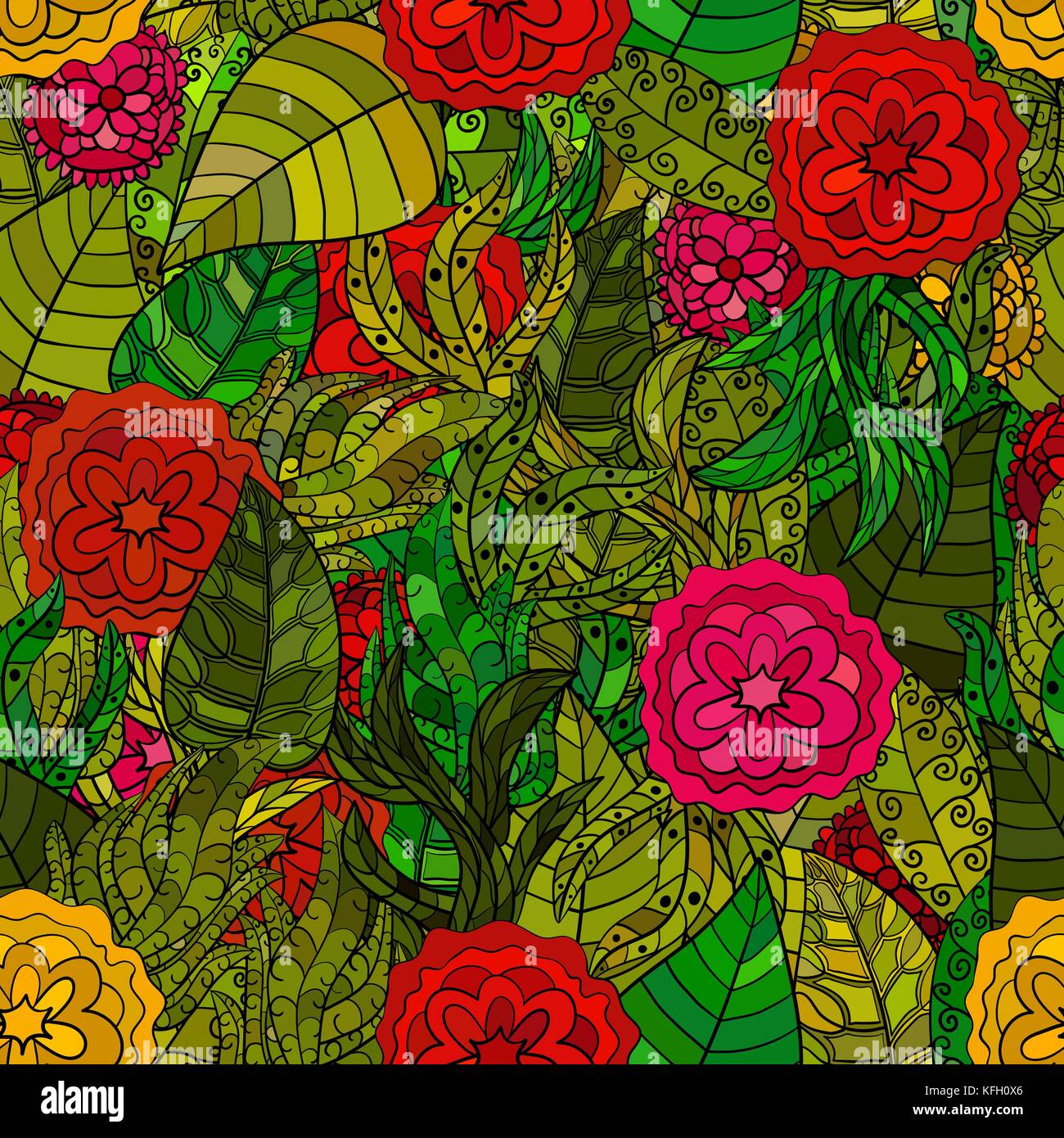 hand drawn vector floral seamless pattern Stock Vector Image & Art - Alamy