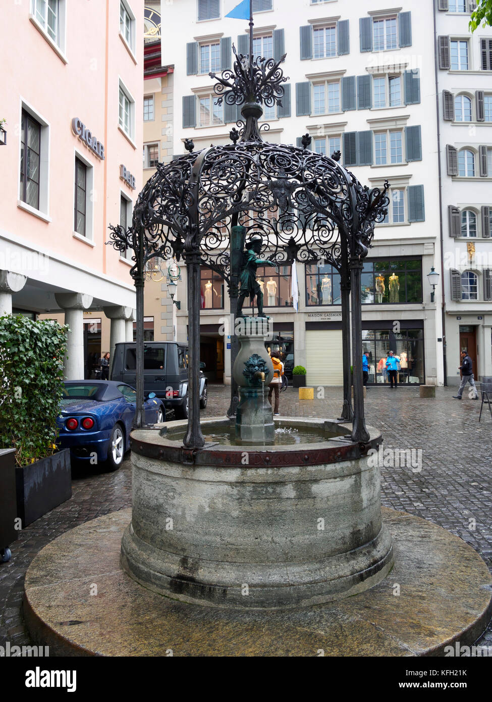 Fountain, Weinplatz, Zurich, Switzerland Stock Photo