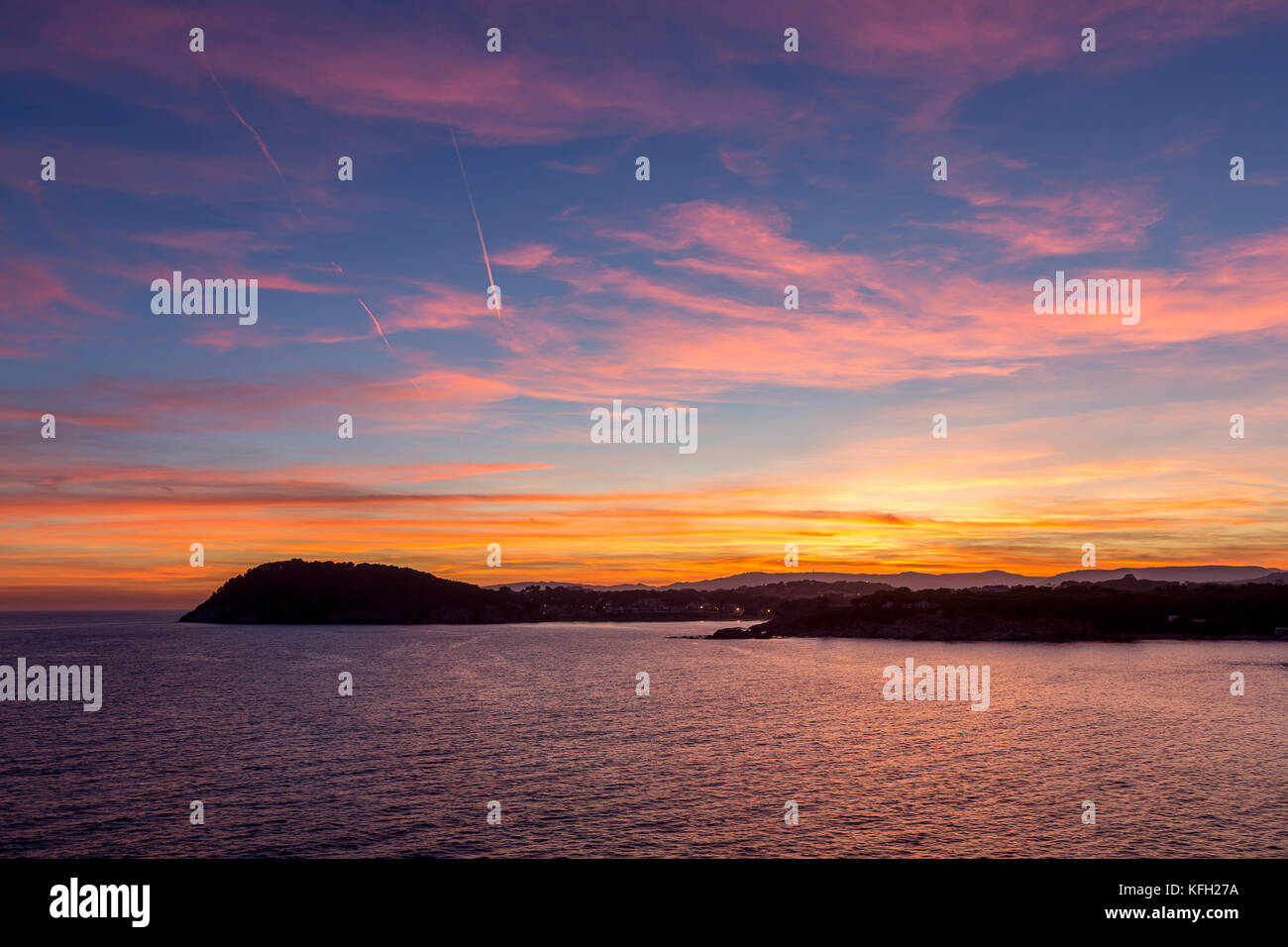 Beautiful sunset in a bay in Costa Brava, Spain Stock Photo