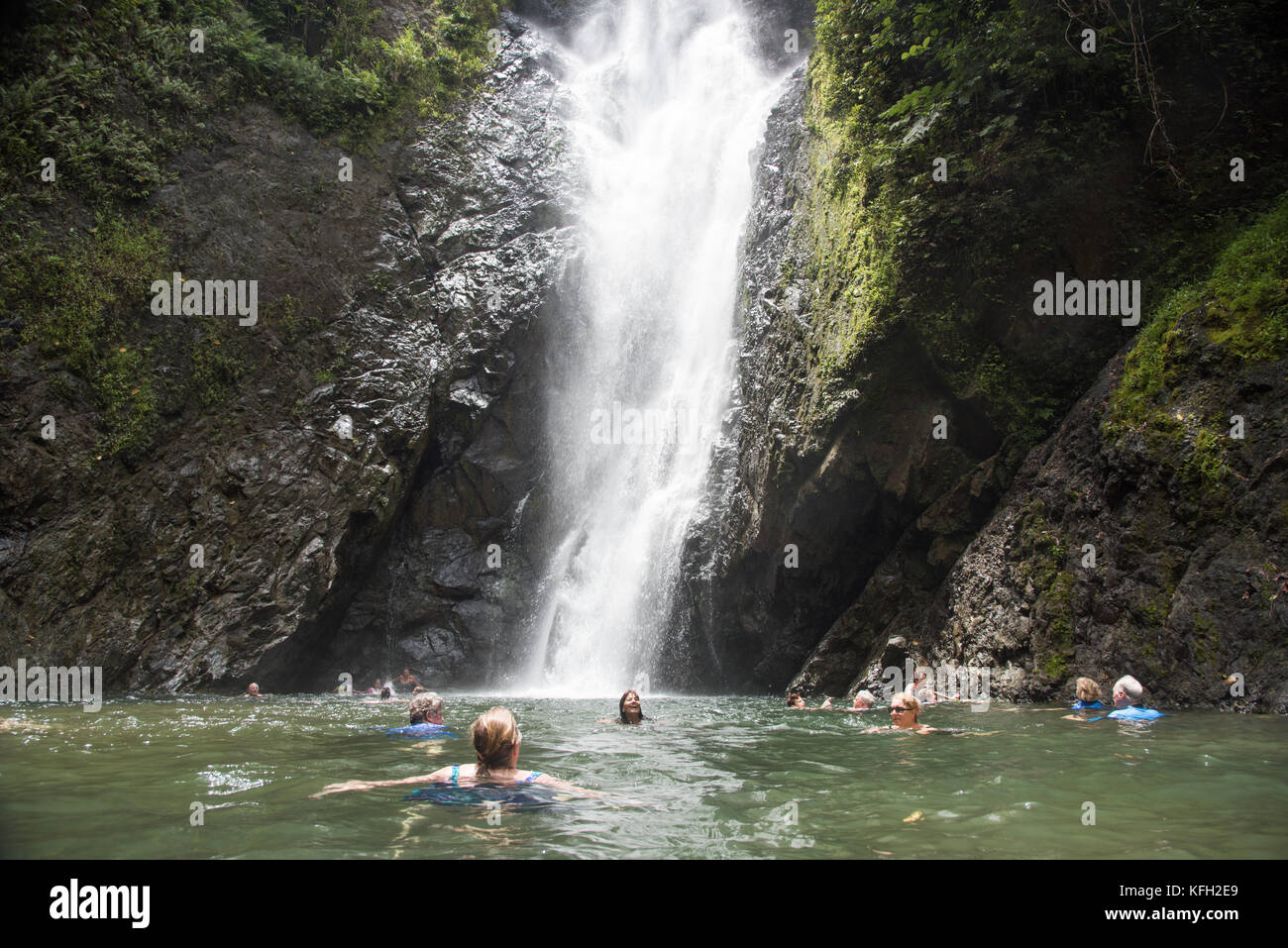 SUVA,VITI LEVU,FIJI-NOVEMBER 28,2016: People enjoying waterfall swim in ...