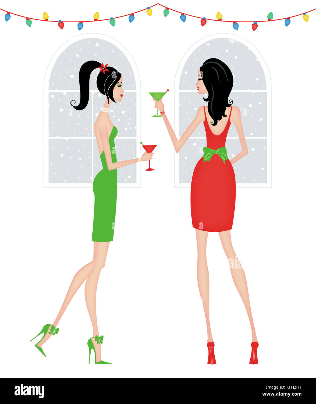 Two chic women at a dressy festive holiday party Stock Photo