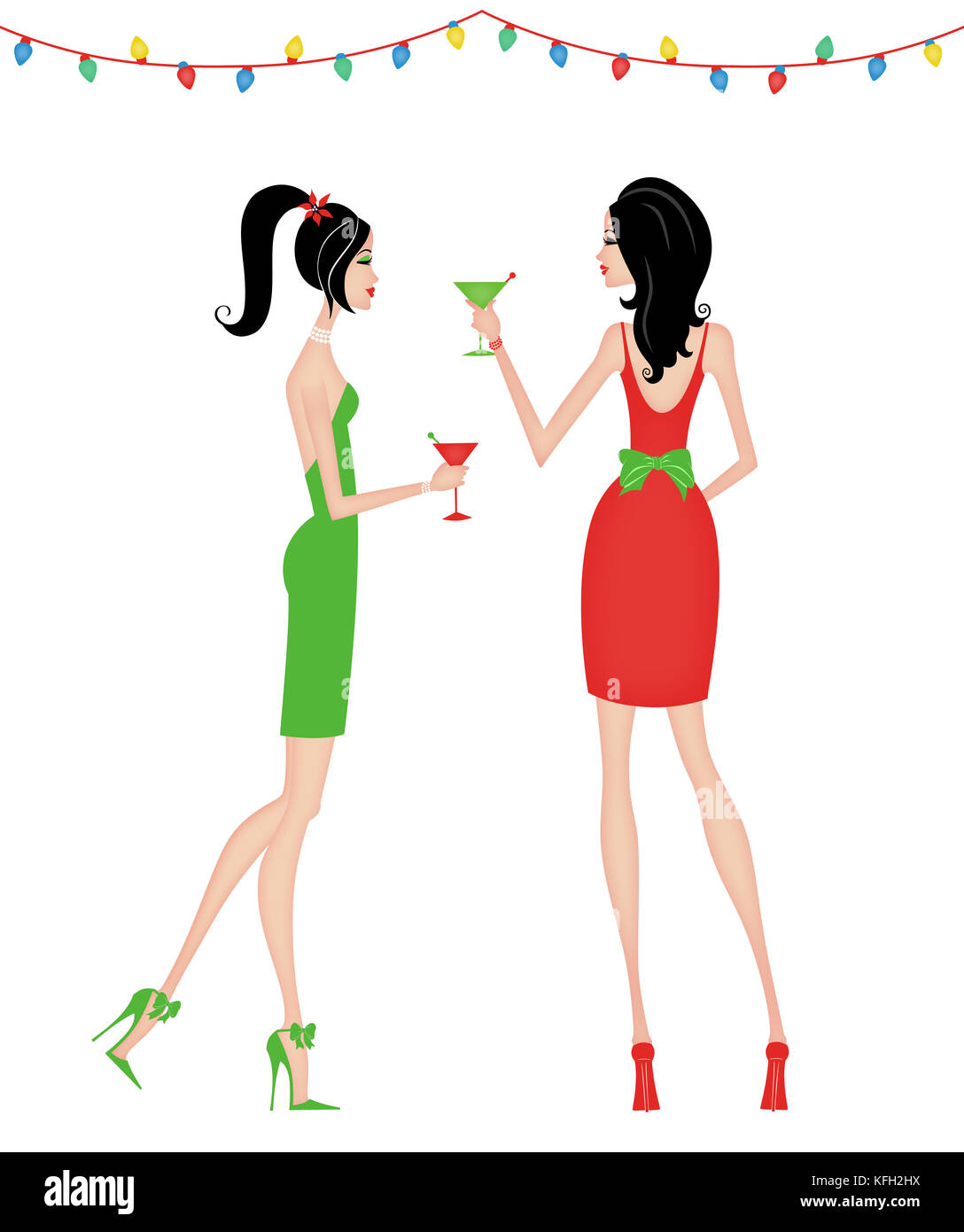 Two chic women at a dressy festive holiday party Stock Photo