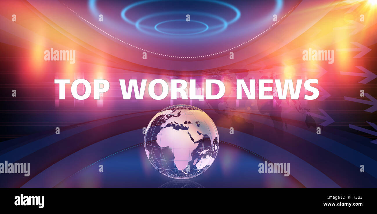 Top World News Text and Earth Globe in Empty 3D Studio Space, 3d ...