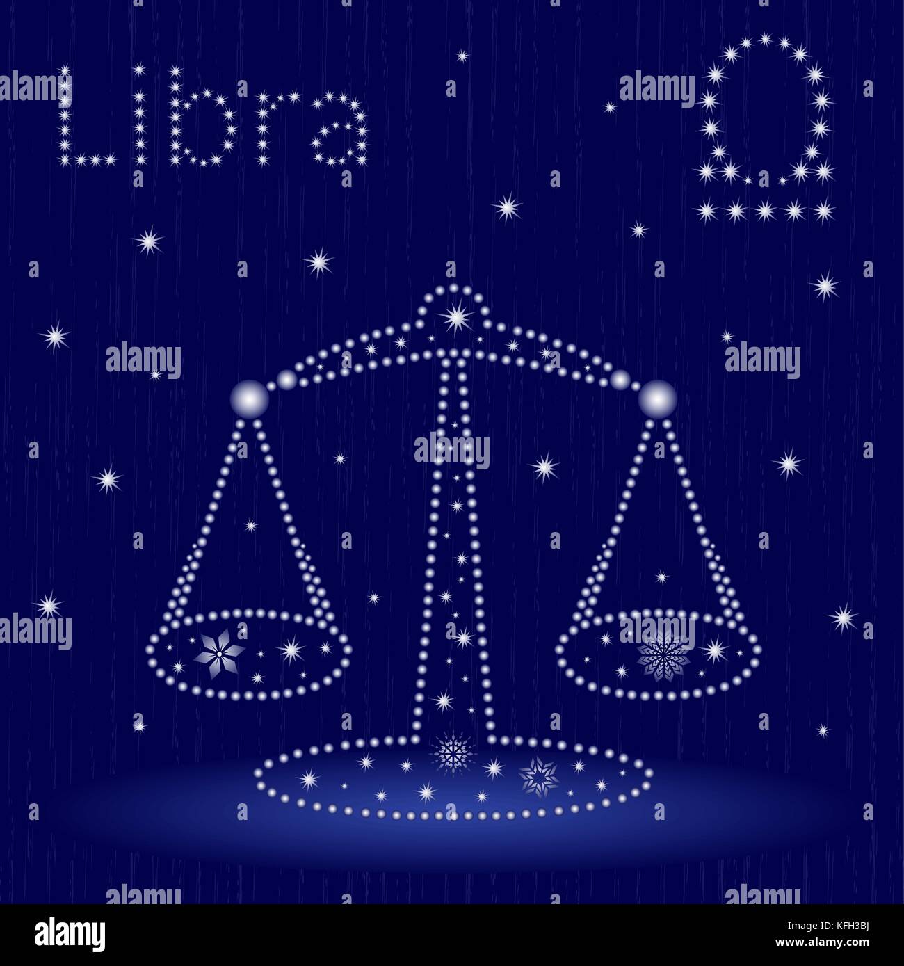 Zodiac sign Libra on a blue starry sky, hand drawn vector illustration in winter motif with stylized stars and snowflakes over seamless backgroundon Stock Vector