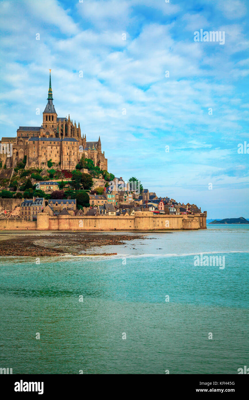 View of Mont Saint-Michel at low tide Normandy France Stock Photo